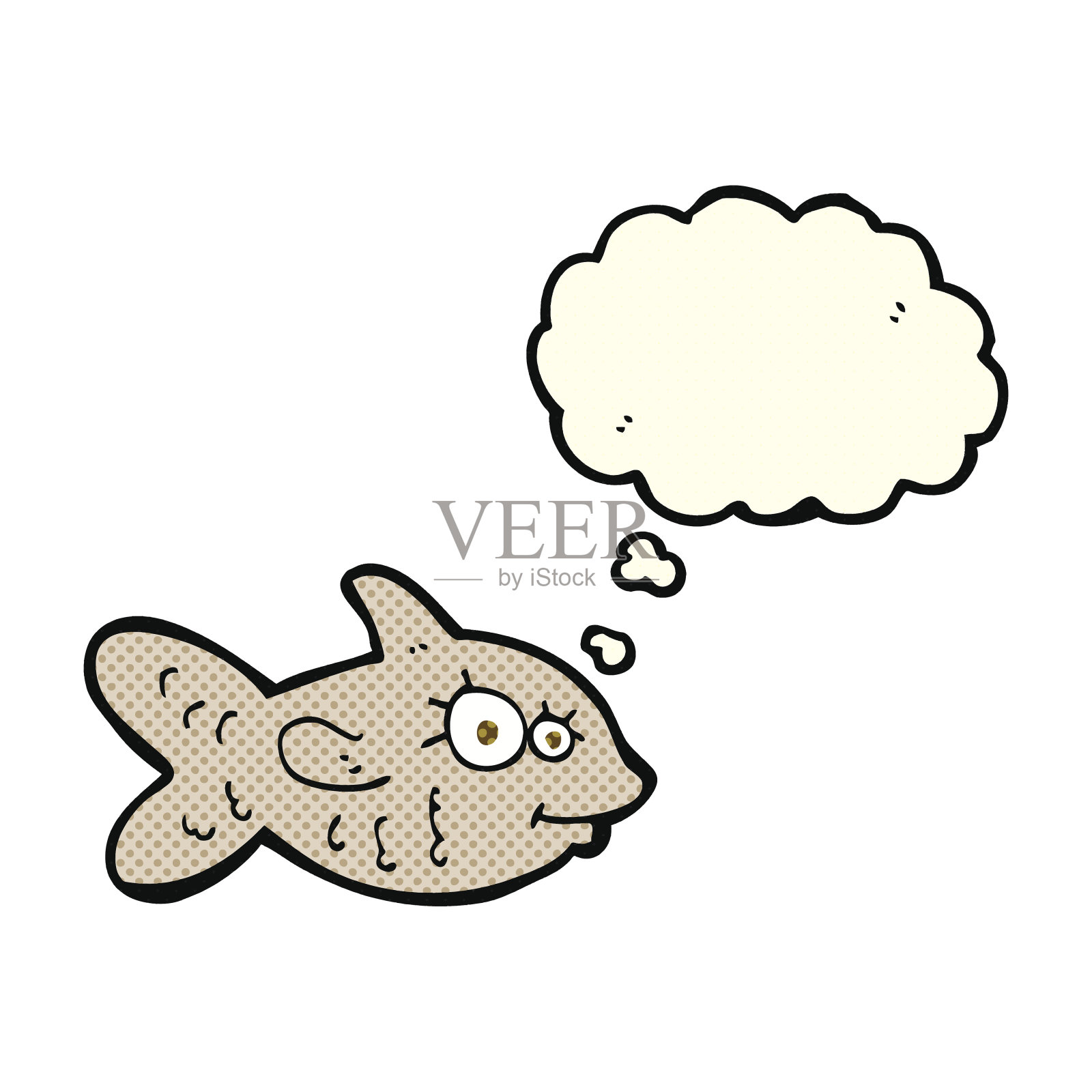 卡通快乐的金鱼用思想泡泡插画图片素材