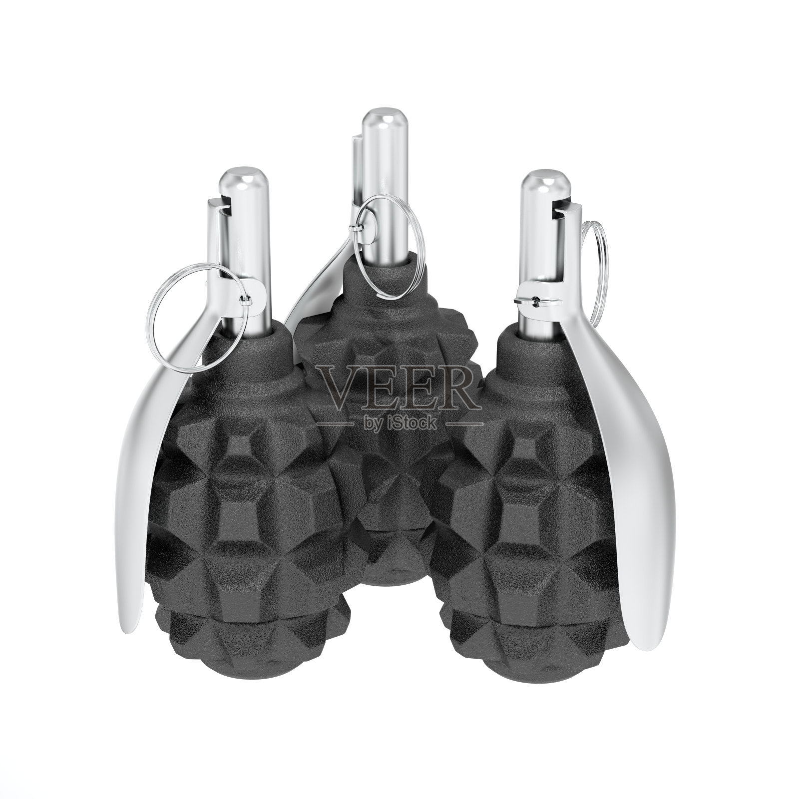 三颗手榴弹在白色背景上照片摄影图片