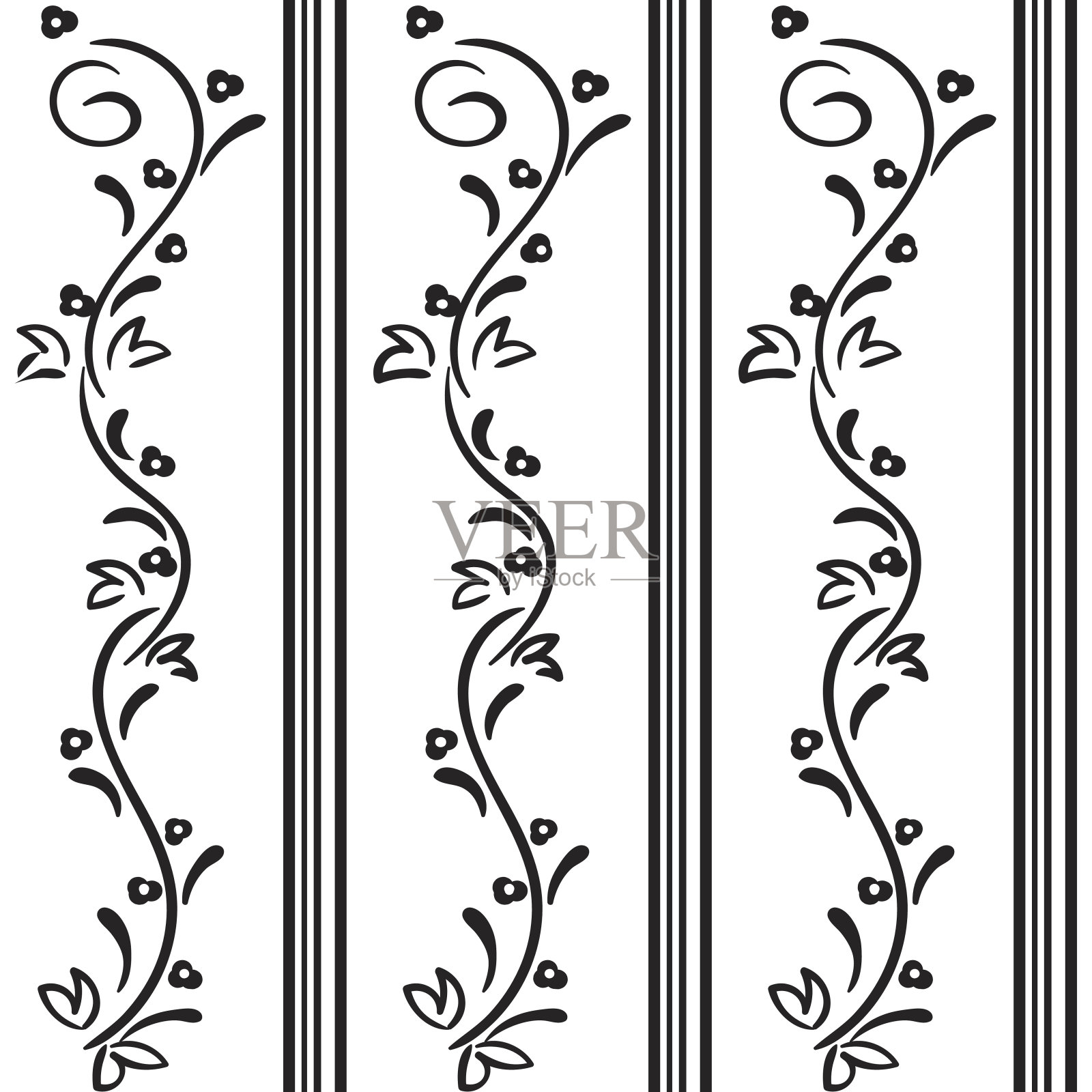 无缝手绘矢量漩涡花模式插画图片素材