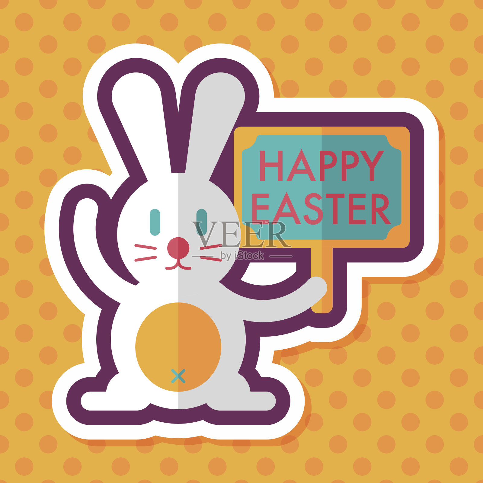 复活节兔子与长影子扁平图标，eps10插画图片素材