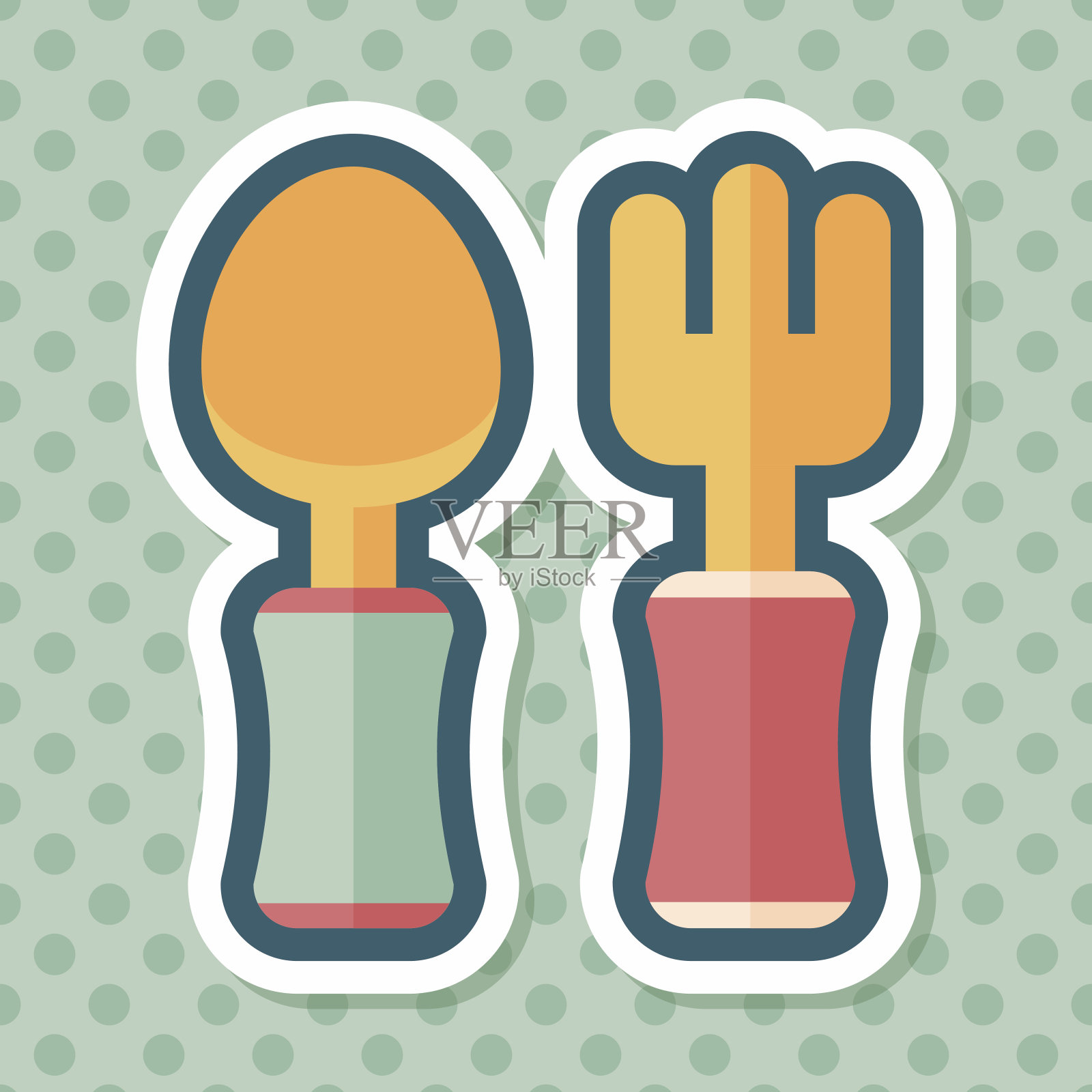 餐具和餐具扁平图标与长影子，eps10插画图片素材