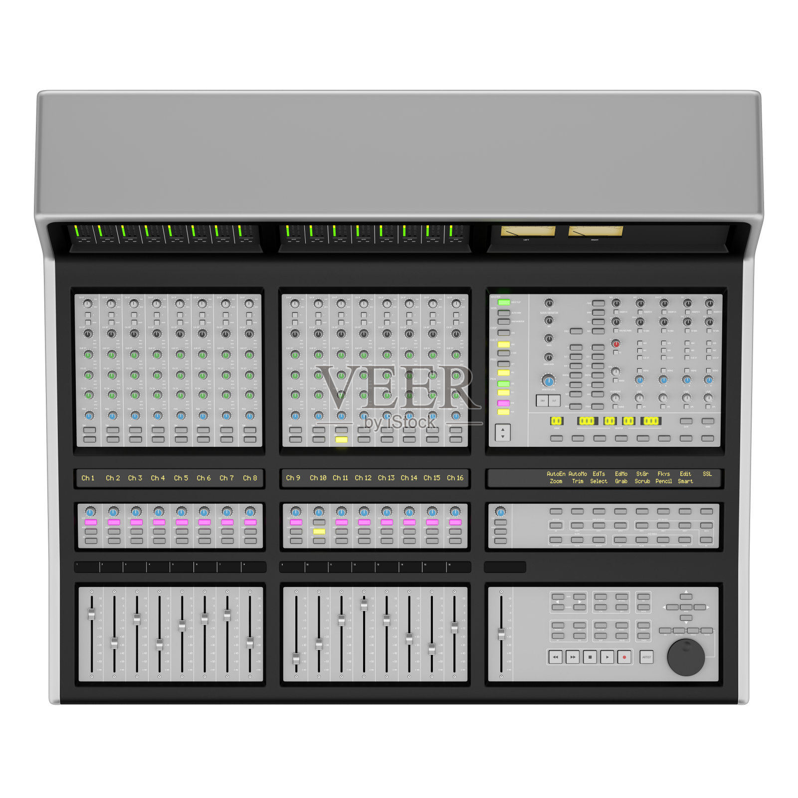 顶视图的工作室混音隔离在白色背景照片摄影图片