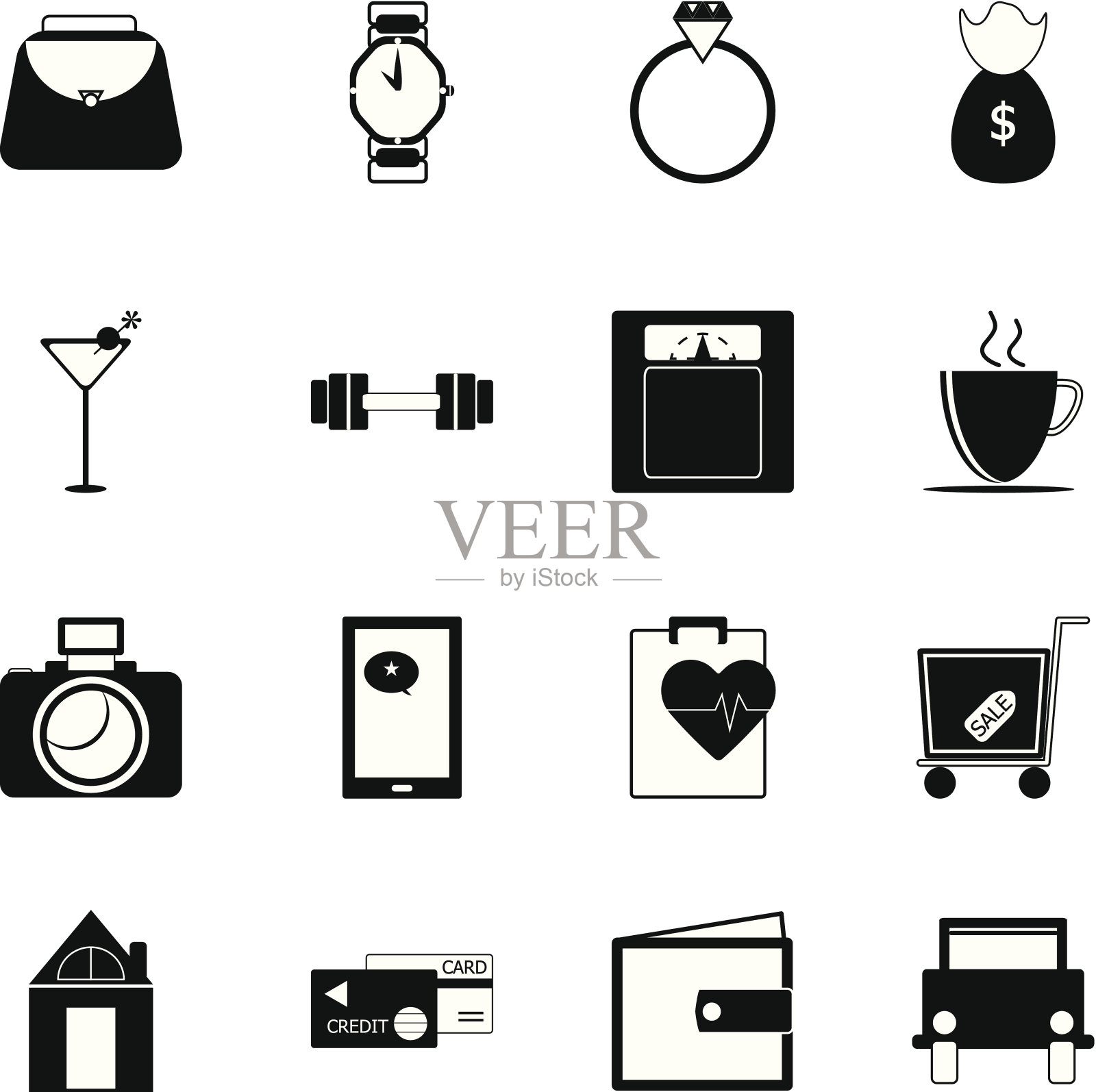 白色背景上的成人生活方式图标图标素材