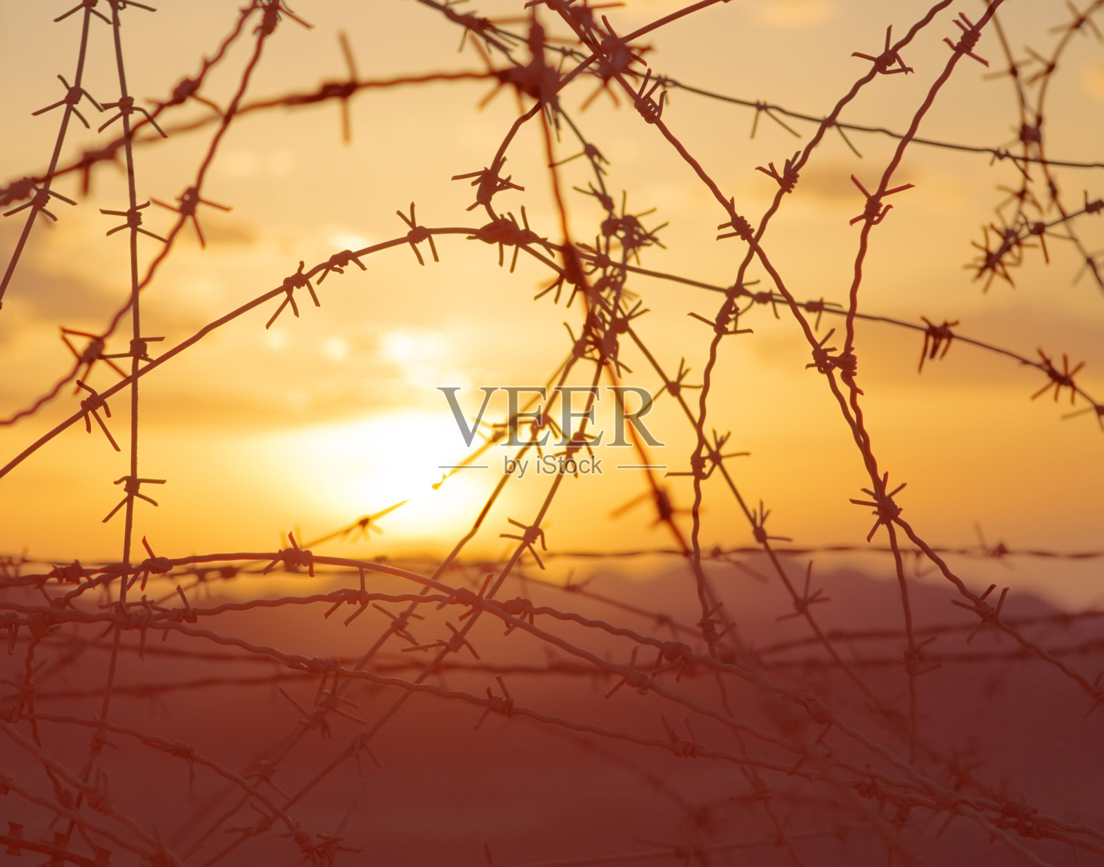 以色列-埃及边境的血腥日落照片摄影图片