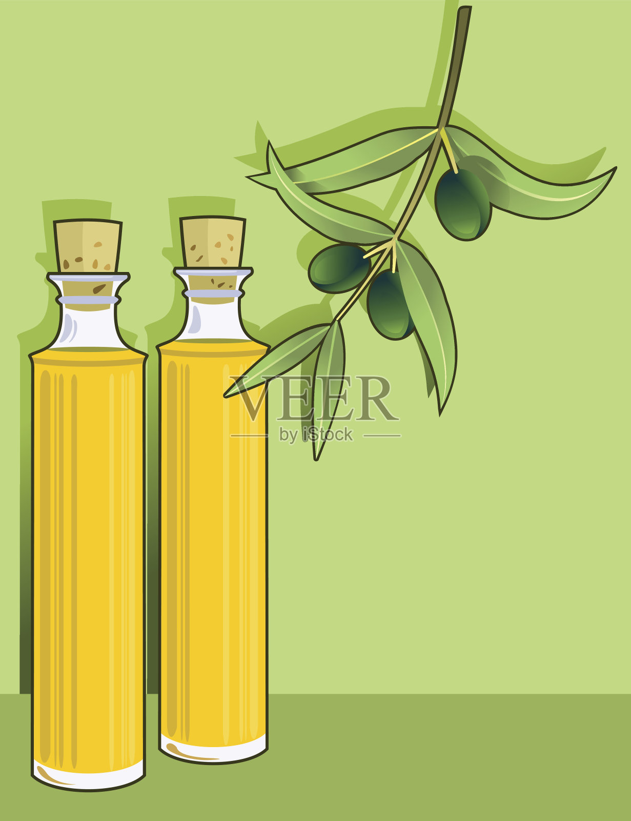 绿色背景下的瓶子特写镜头插画图片素材