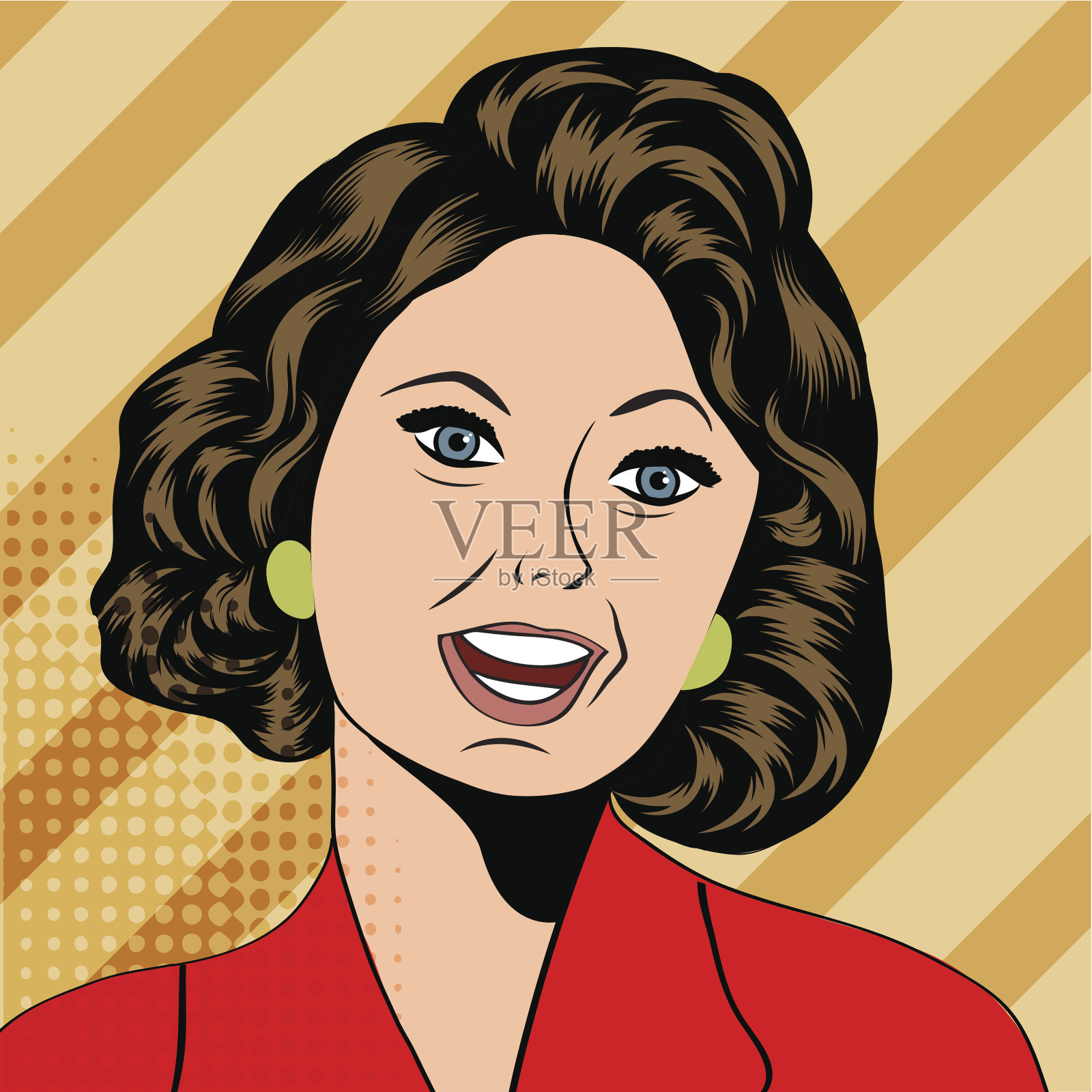 一个笑着的女人的波普艺术插图插画图片素材