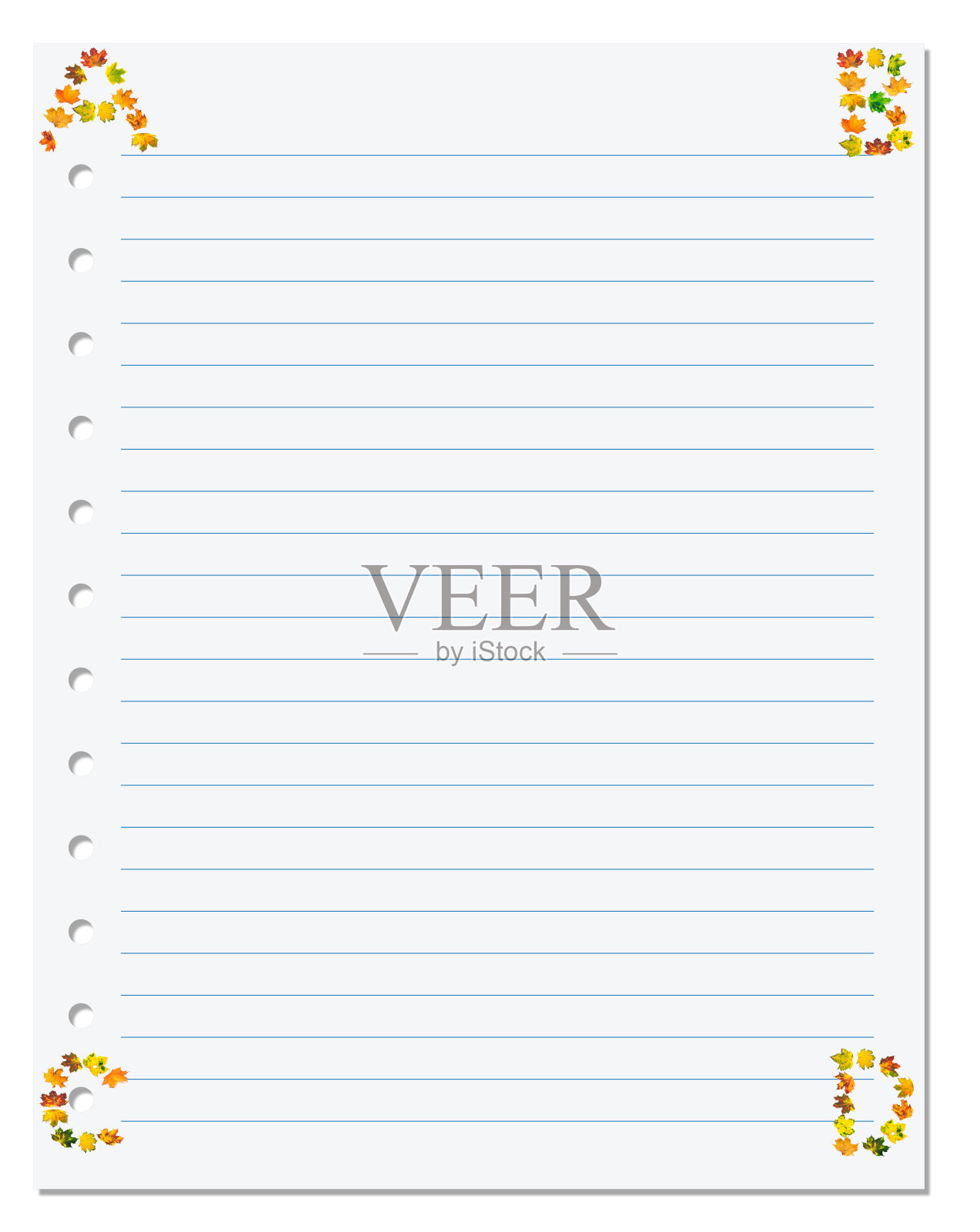 角落里有字母A、B、C、D的笔记本纸照片摄影图片