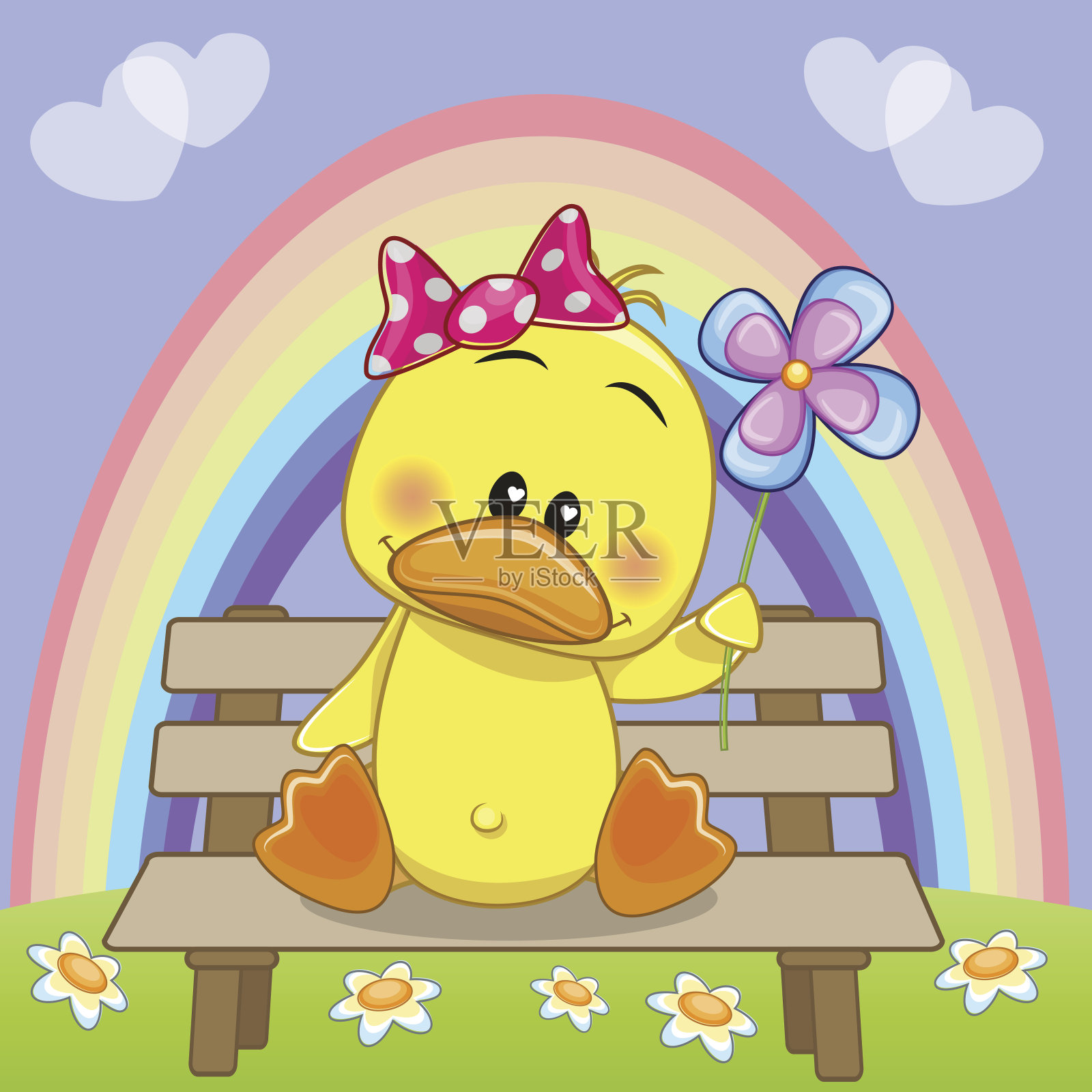 鸭子和花插画图片素材