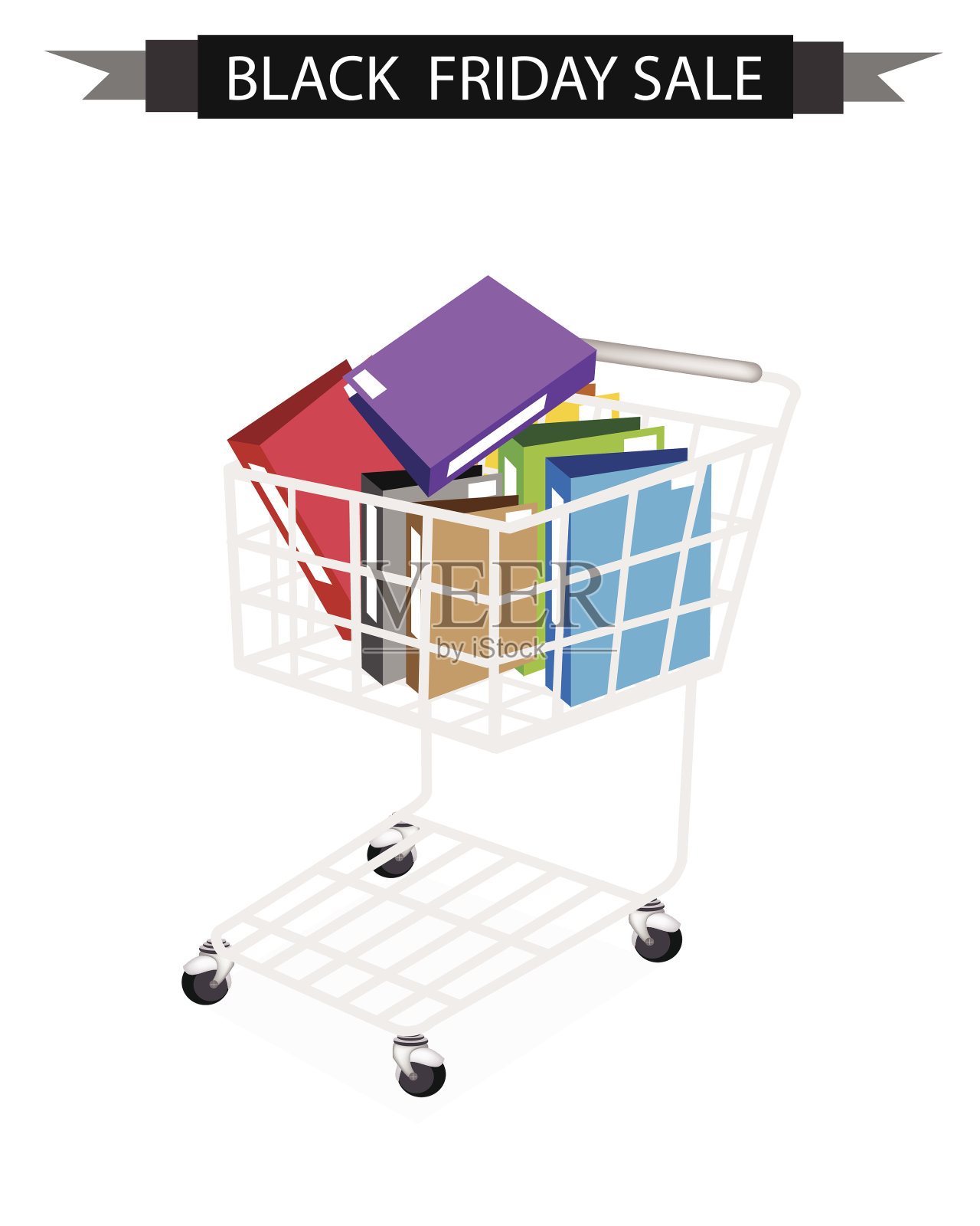 黑色星期五购物车上的办公室文件夹设计元素图片