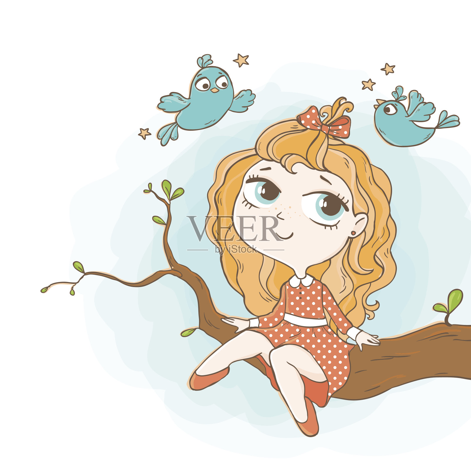 女孩,小鸟和树枝