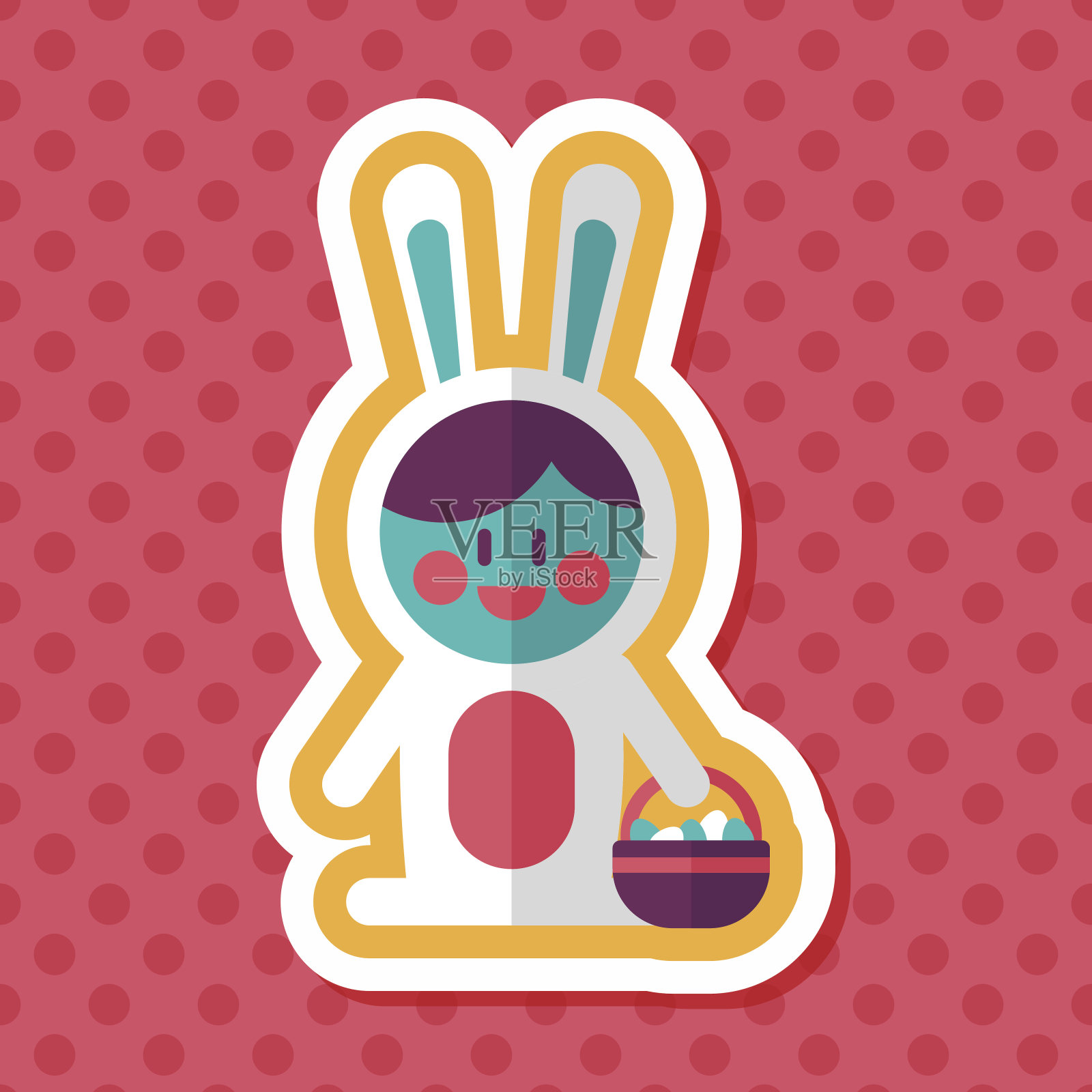 复活节兔子与长影子扁平图标，eps10插画图片素材