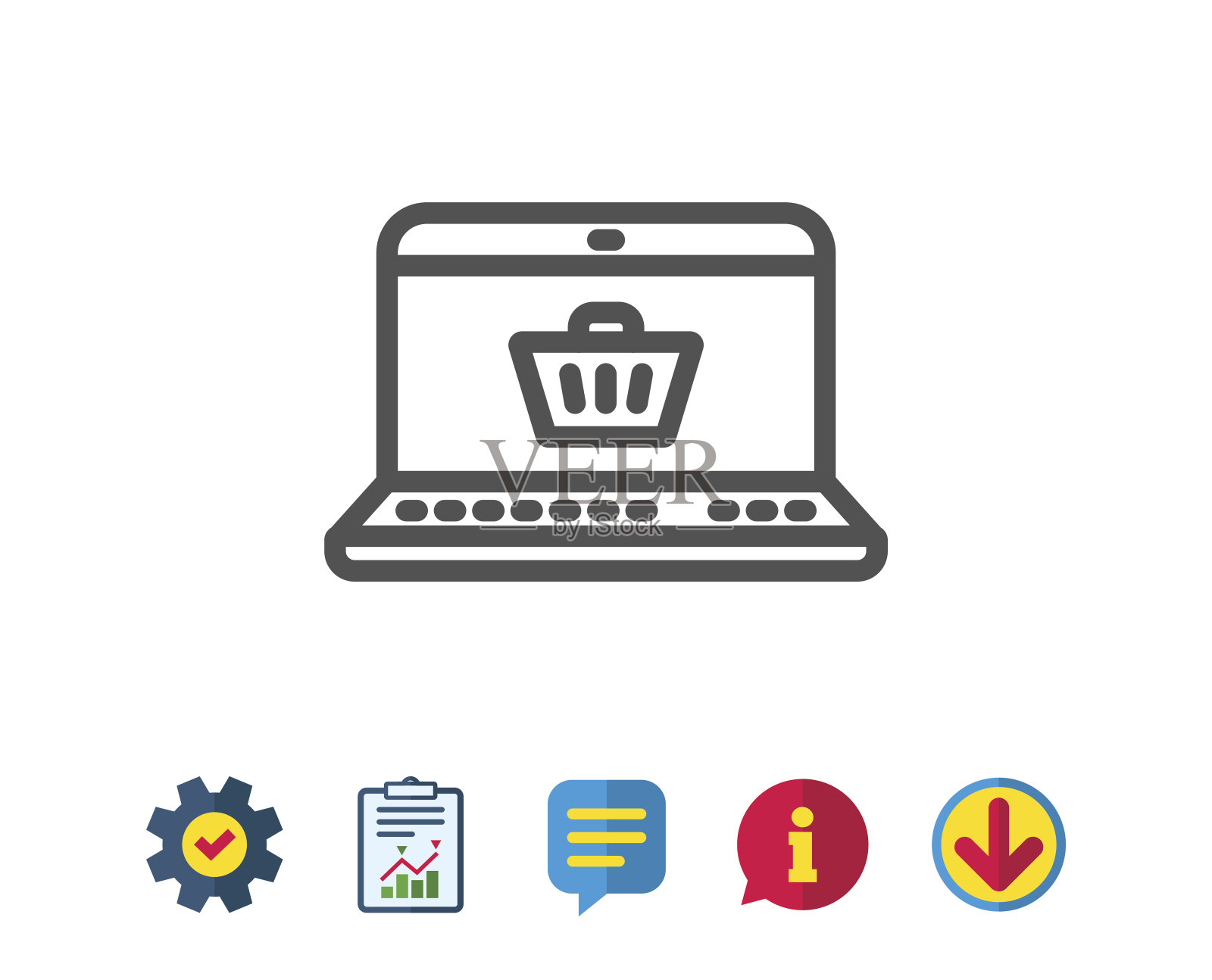 网上购物车线图标。笔记本电脑的信号。插画图片素材