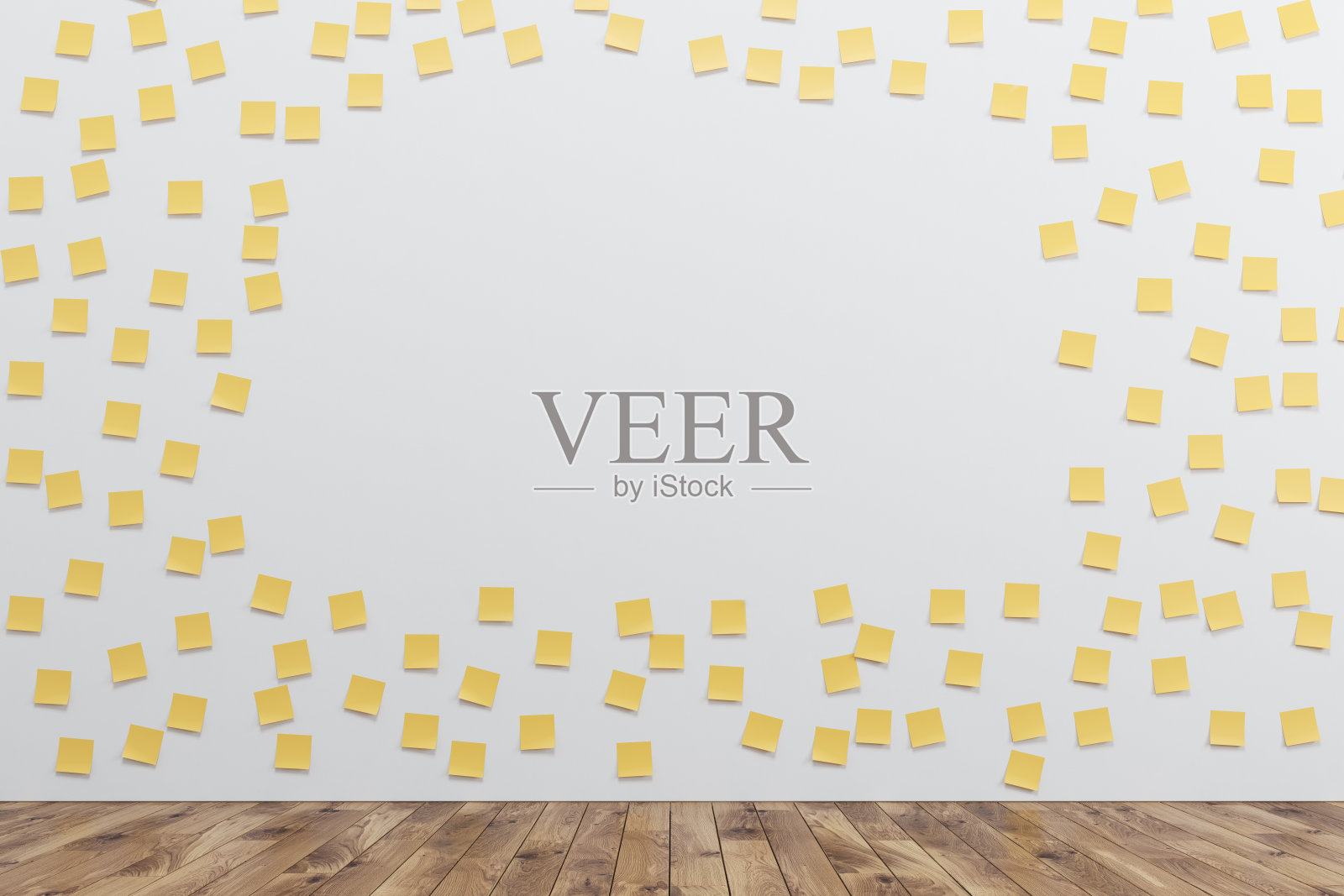 墙上有黄色的便签和洞照片摄影图片