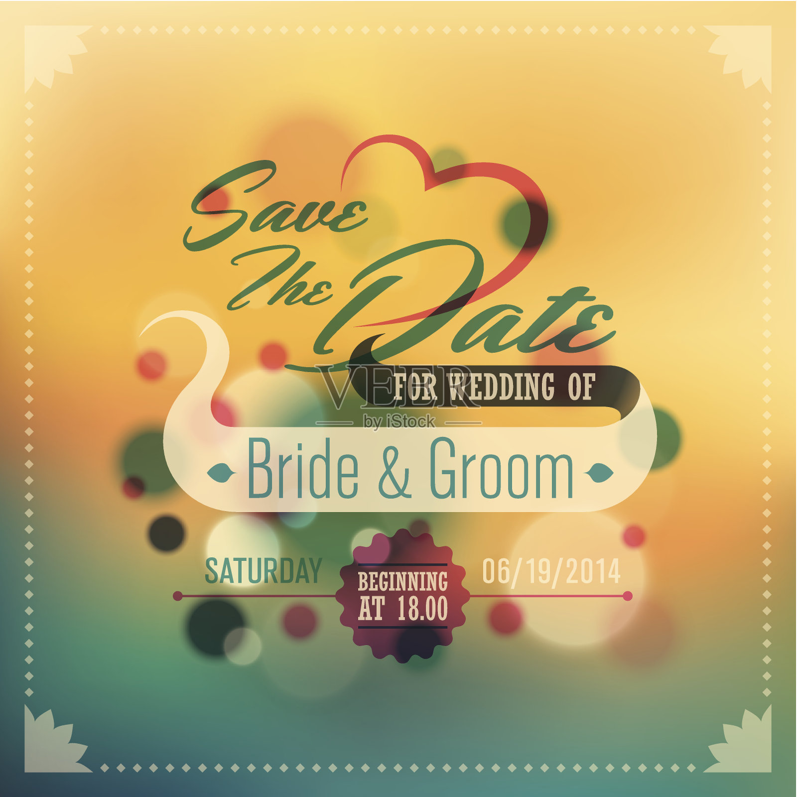 带有抽象设计元素的婚礼请柬。设计模板素材