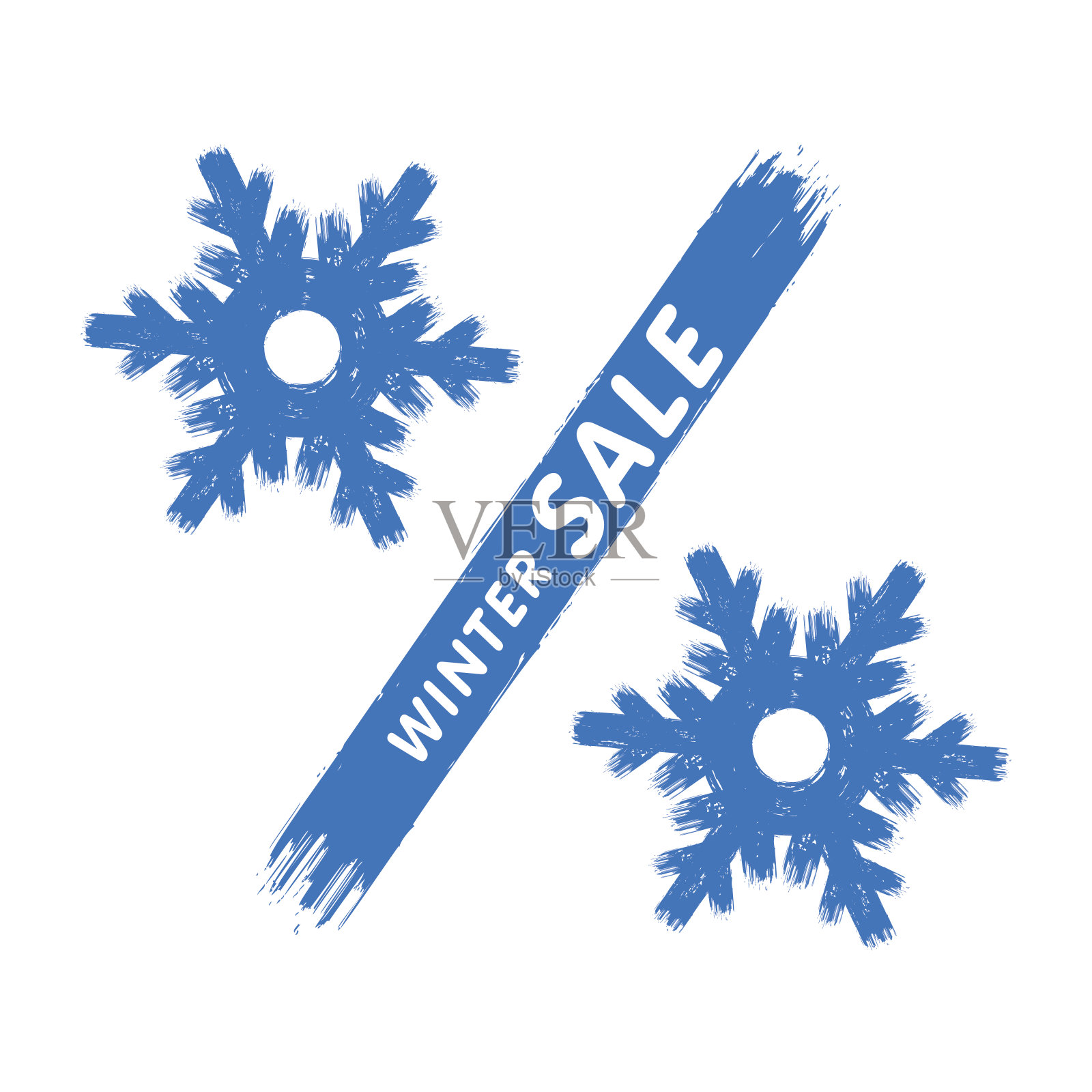 冬季炎热巨大的折扣销售标签。百分号以雪花的形式出现。插画图片素材