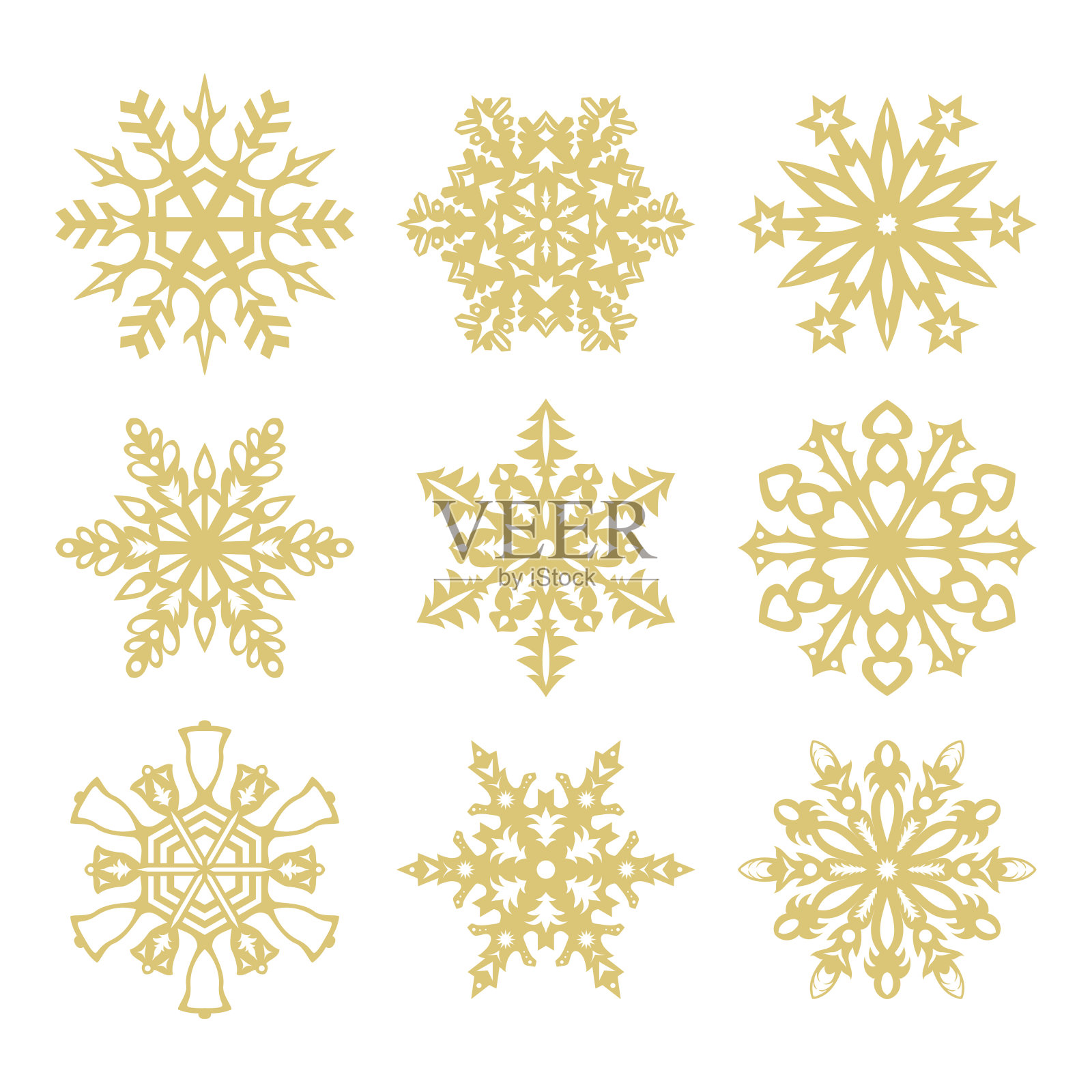 收集金色雪花图标插画图片素材