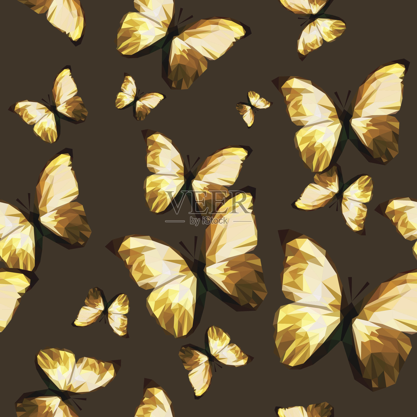 无缝纹理图案多边形棕色蝴蝶插画图片素材