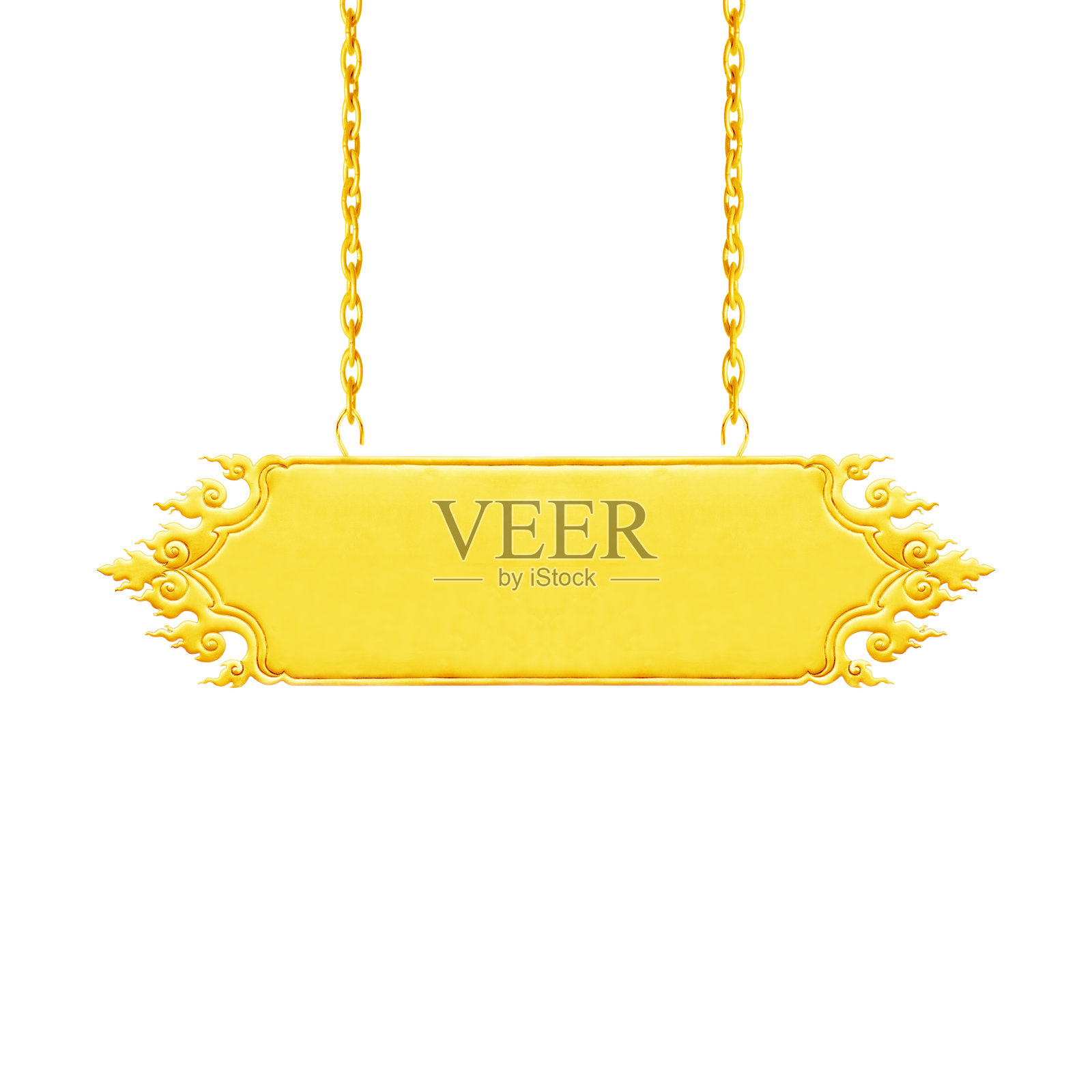 空的传统招牌与链孤立在白色照片摄影图片