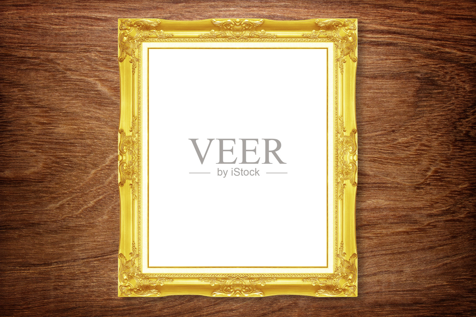 古董金框木墙;。白色木墙上的空画框。照片摄影图片