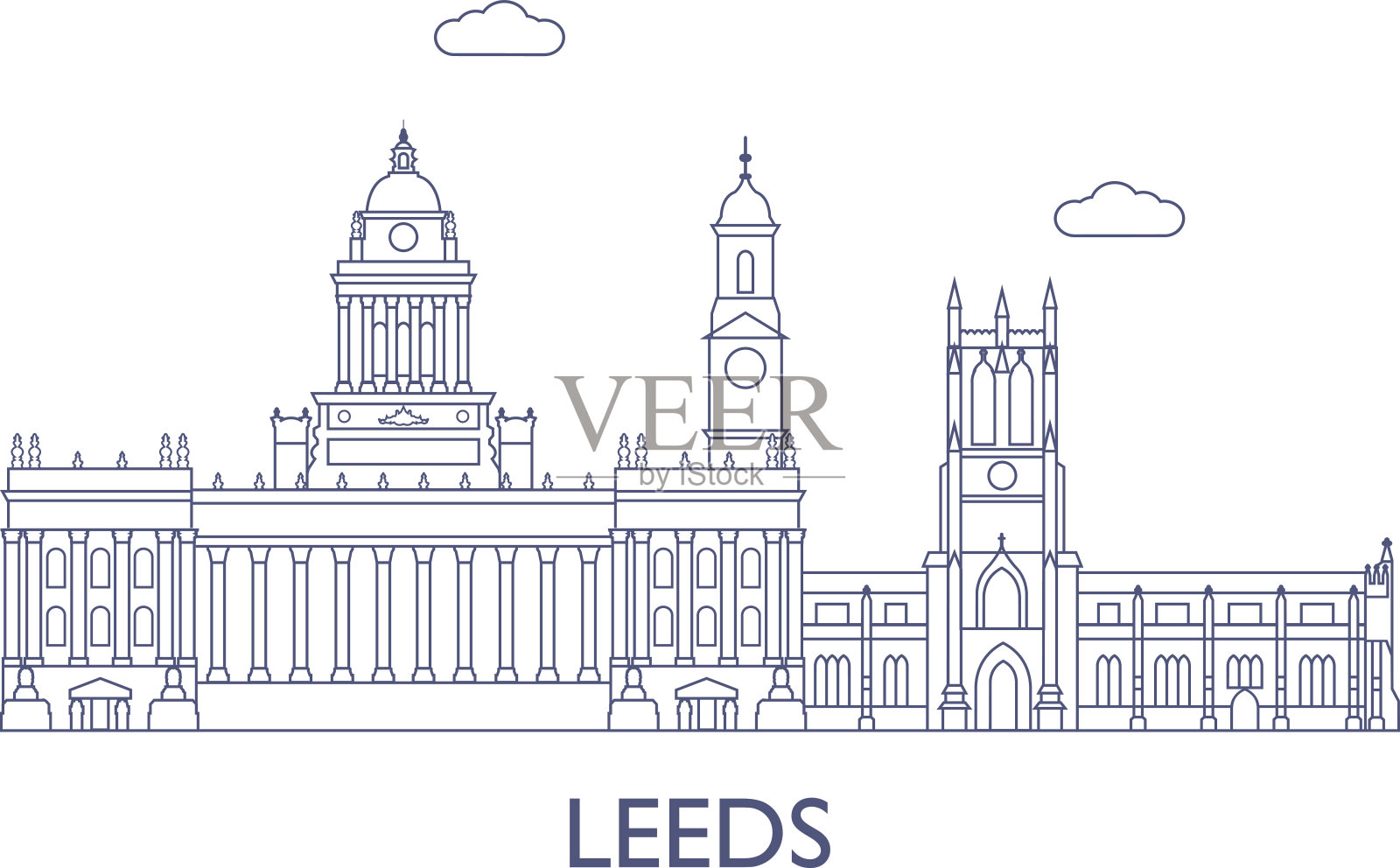 利兹，这个城市最著名的建筑插画图片素材