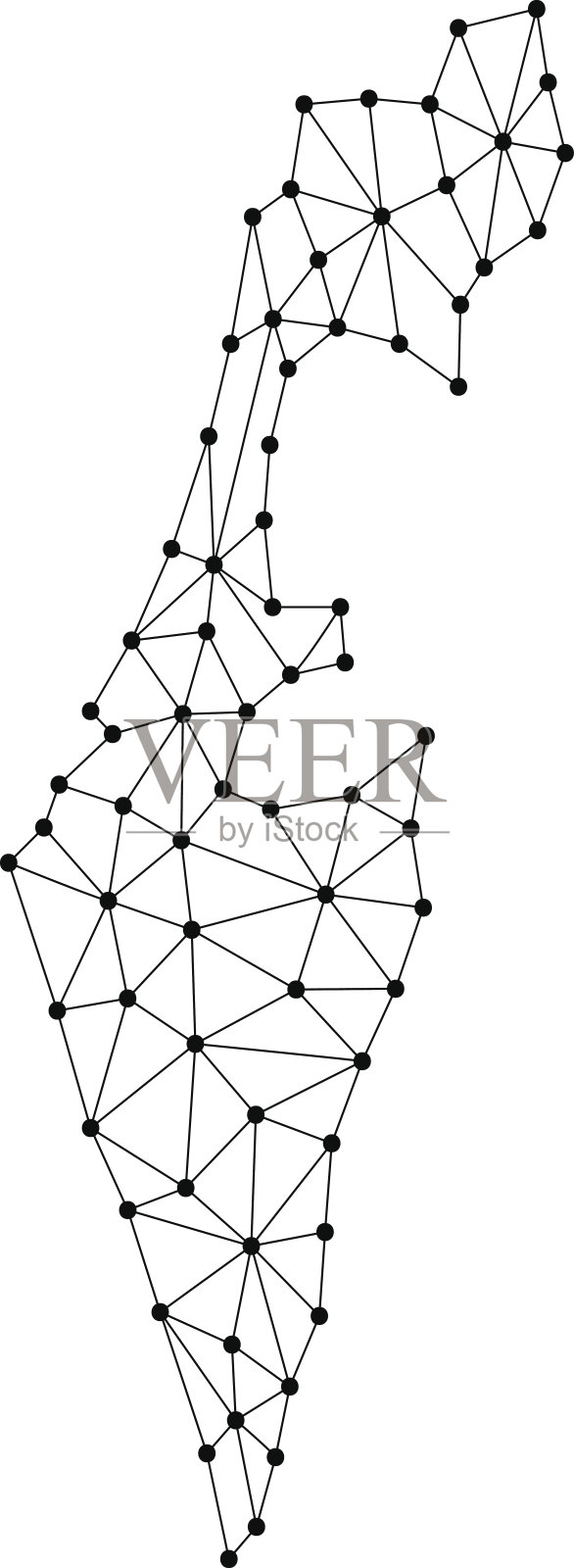 以色列地图的多边形马赛克线网络，射线和点矢量插图。插画图片素材