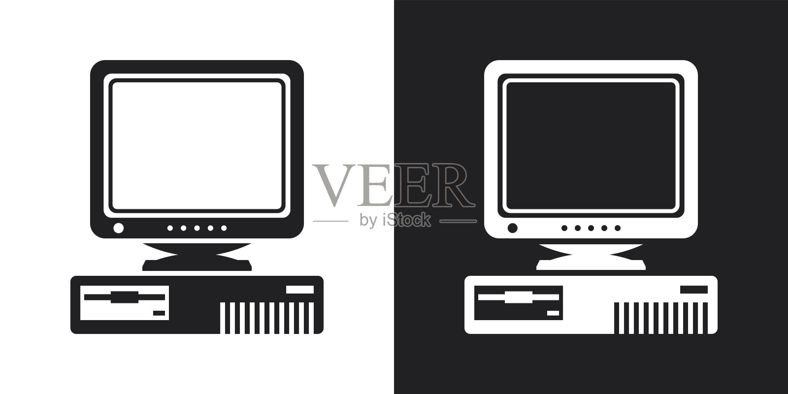 矢量复古电脑与CRT显示器图标。深浅不一的版本图标素材