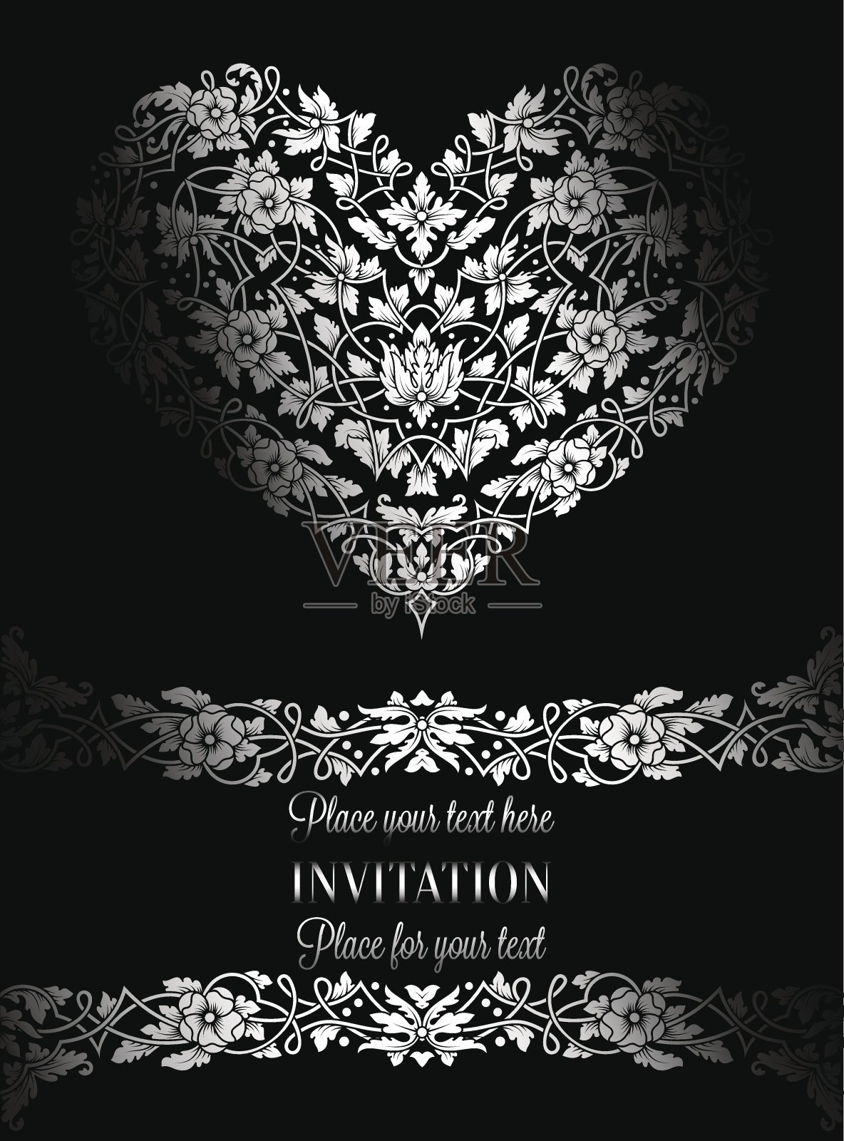 古色古香的花型请帖，奢华的黑白复古相框和大观赏心，维多利亚时代的横幅，精致的墙纸点缀，巴洛克风格的小册子，时尚的图案，设计模板设计模板素材