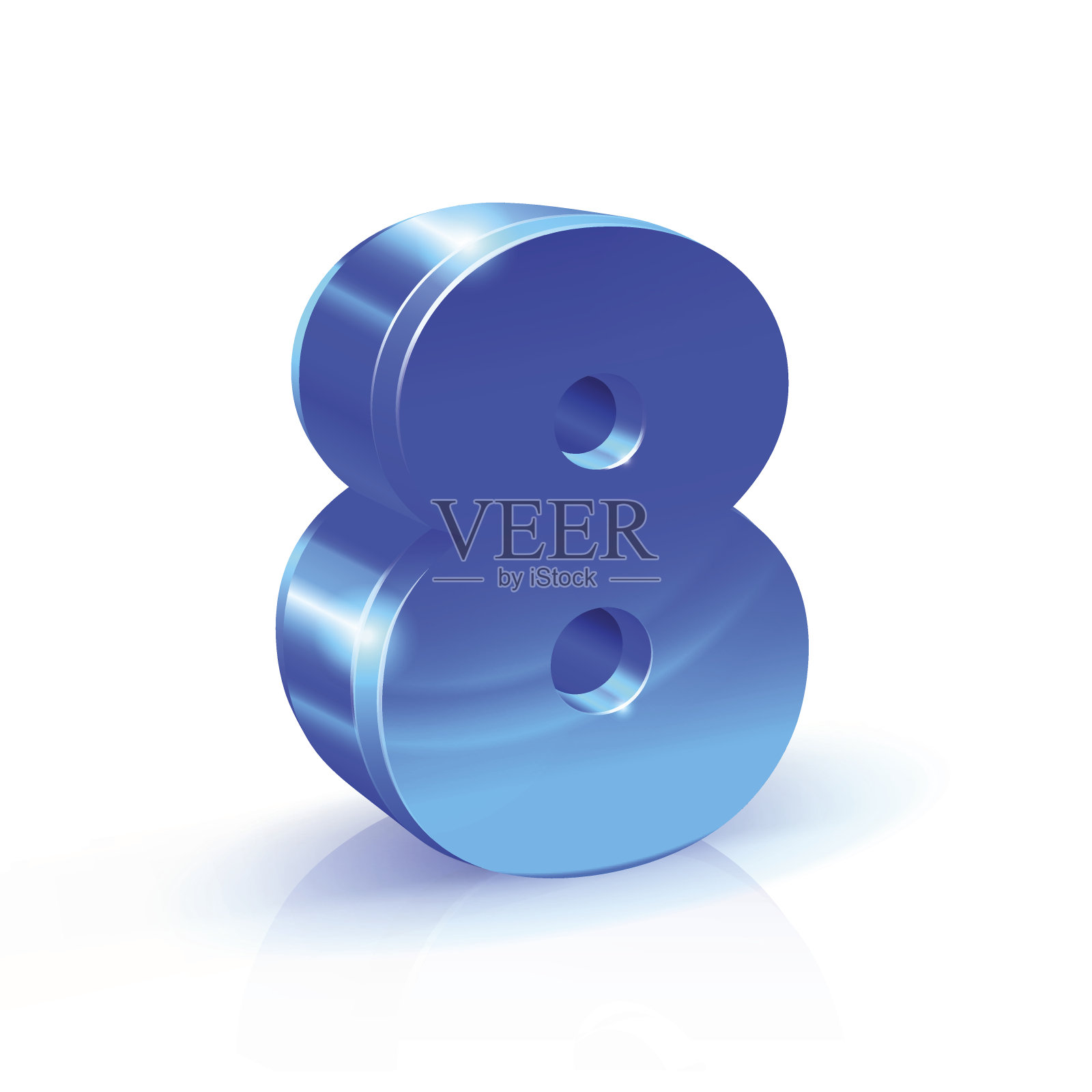 亮蓝色8号8号。3d插图上的白色背景插画图片素材