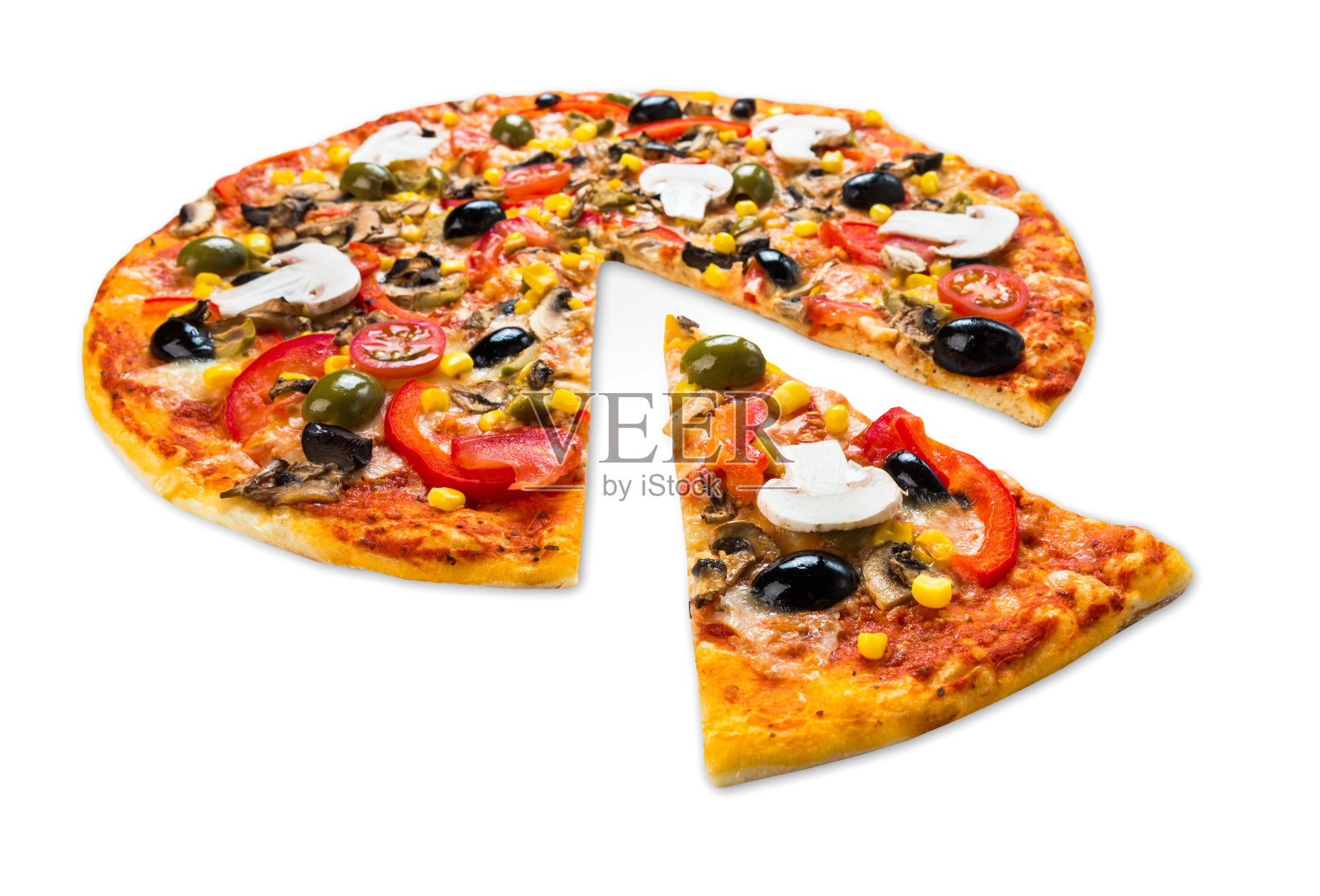 健康素食披萨，蘑菇隔离照片摄影图片