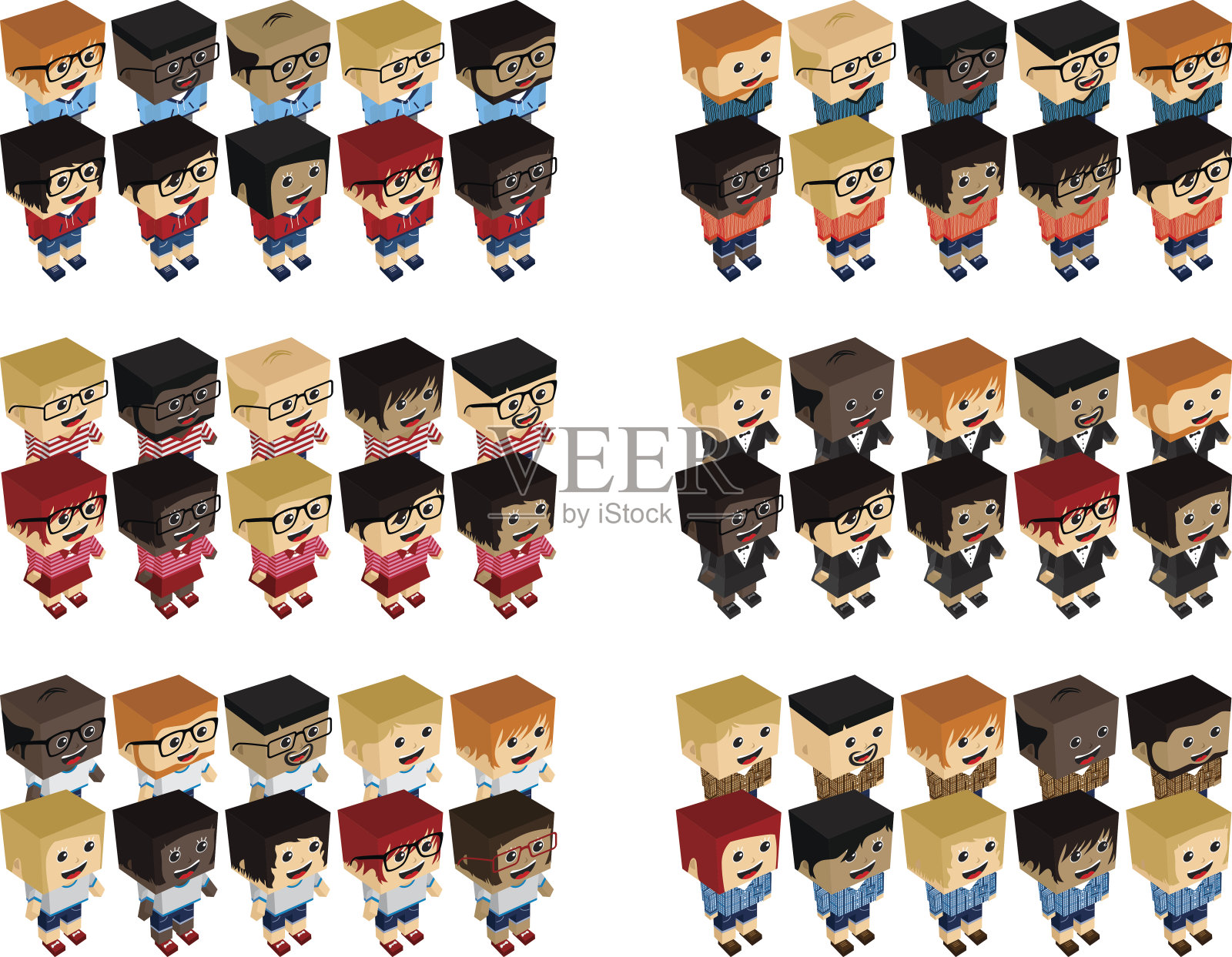 块等距卡通人物插画图片素材