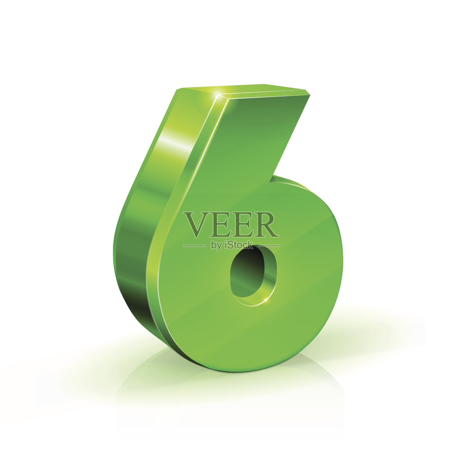 亮绿色6 6数字。3d插图上的白色背景插画图片素材