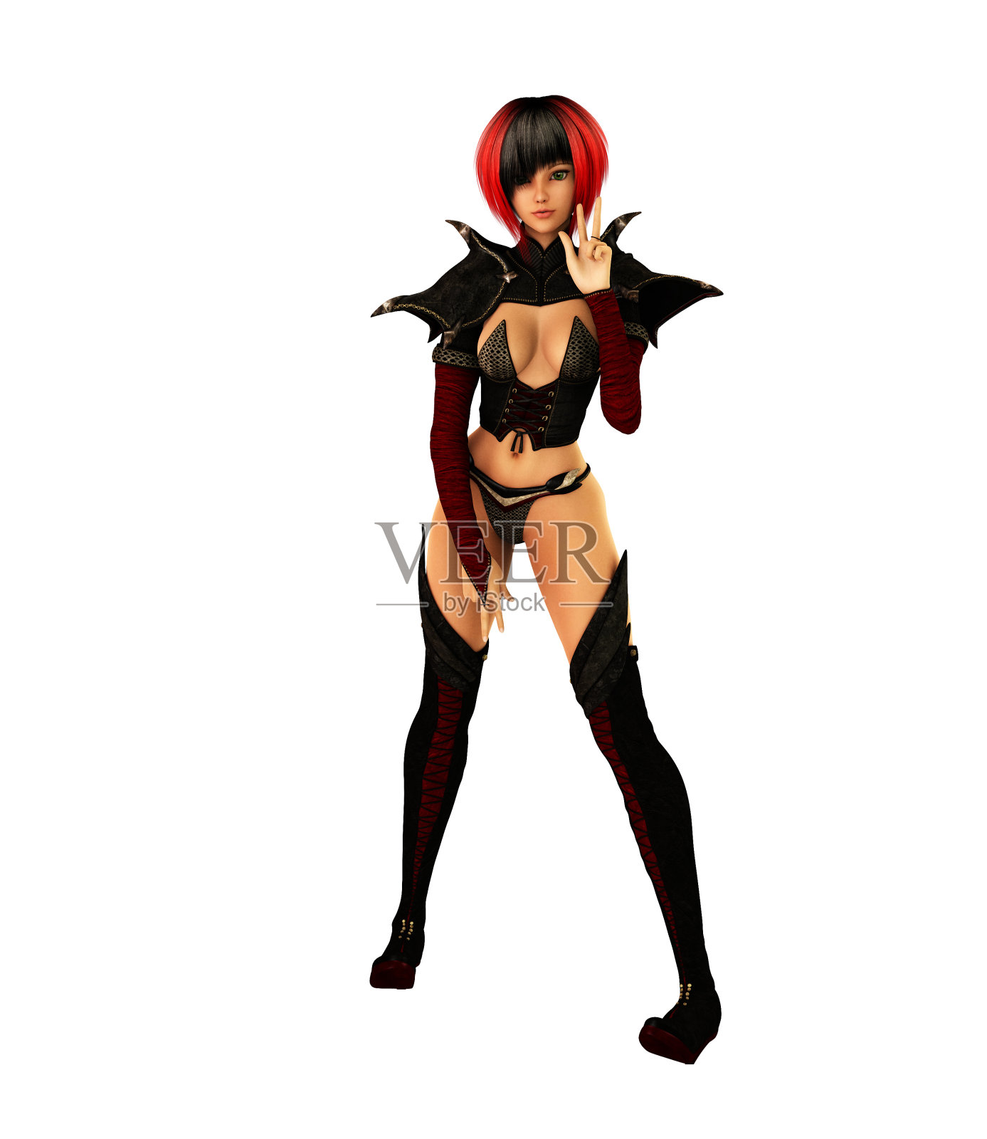 哥特女孩在皮革紧身衣和内衣照片摄影图片