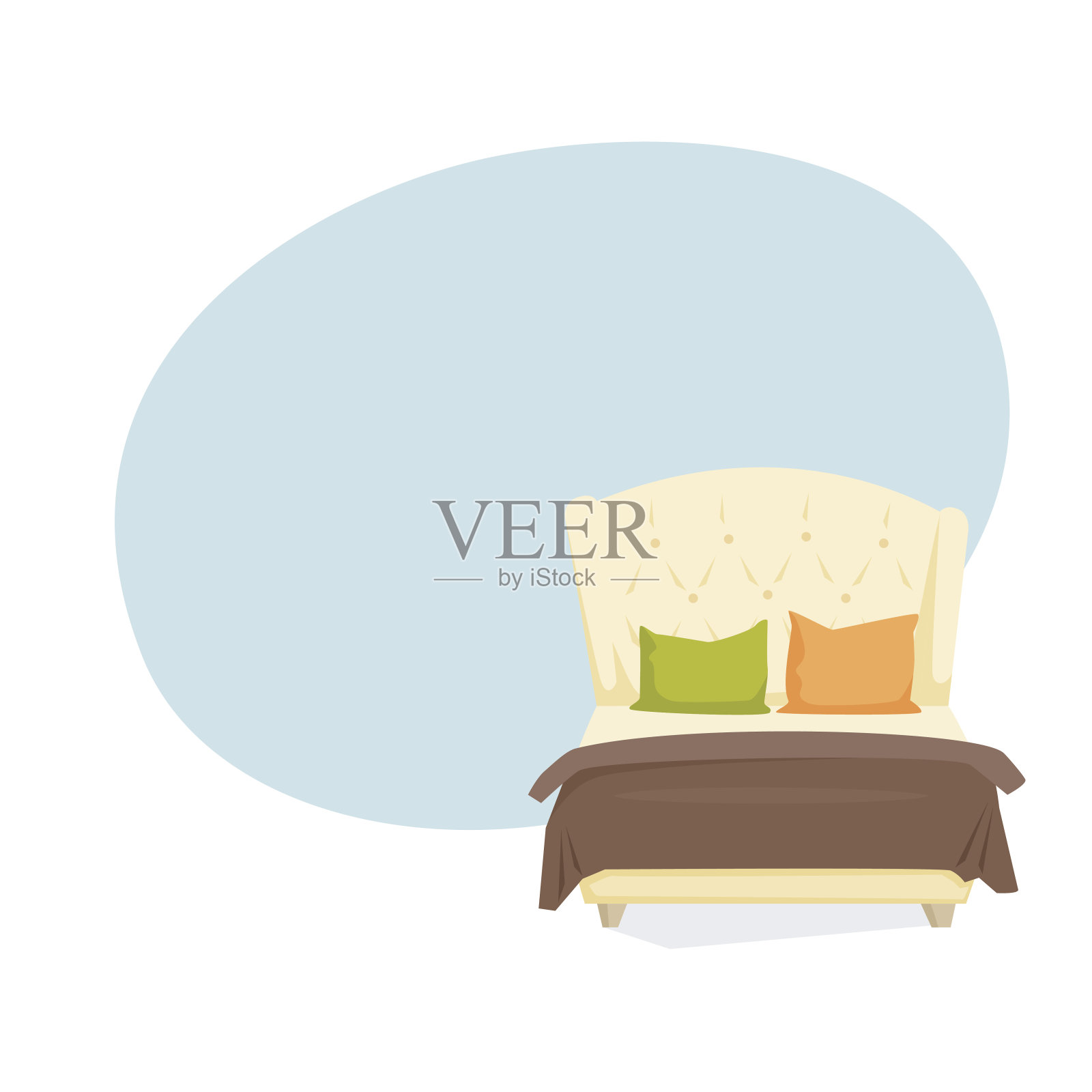 双人床加枕头插画图片素材