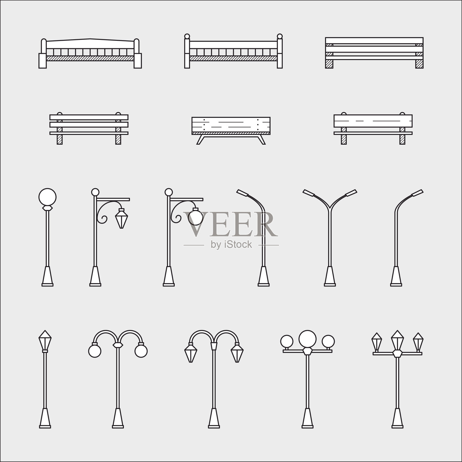 长凳和路灯图标插画图片素材