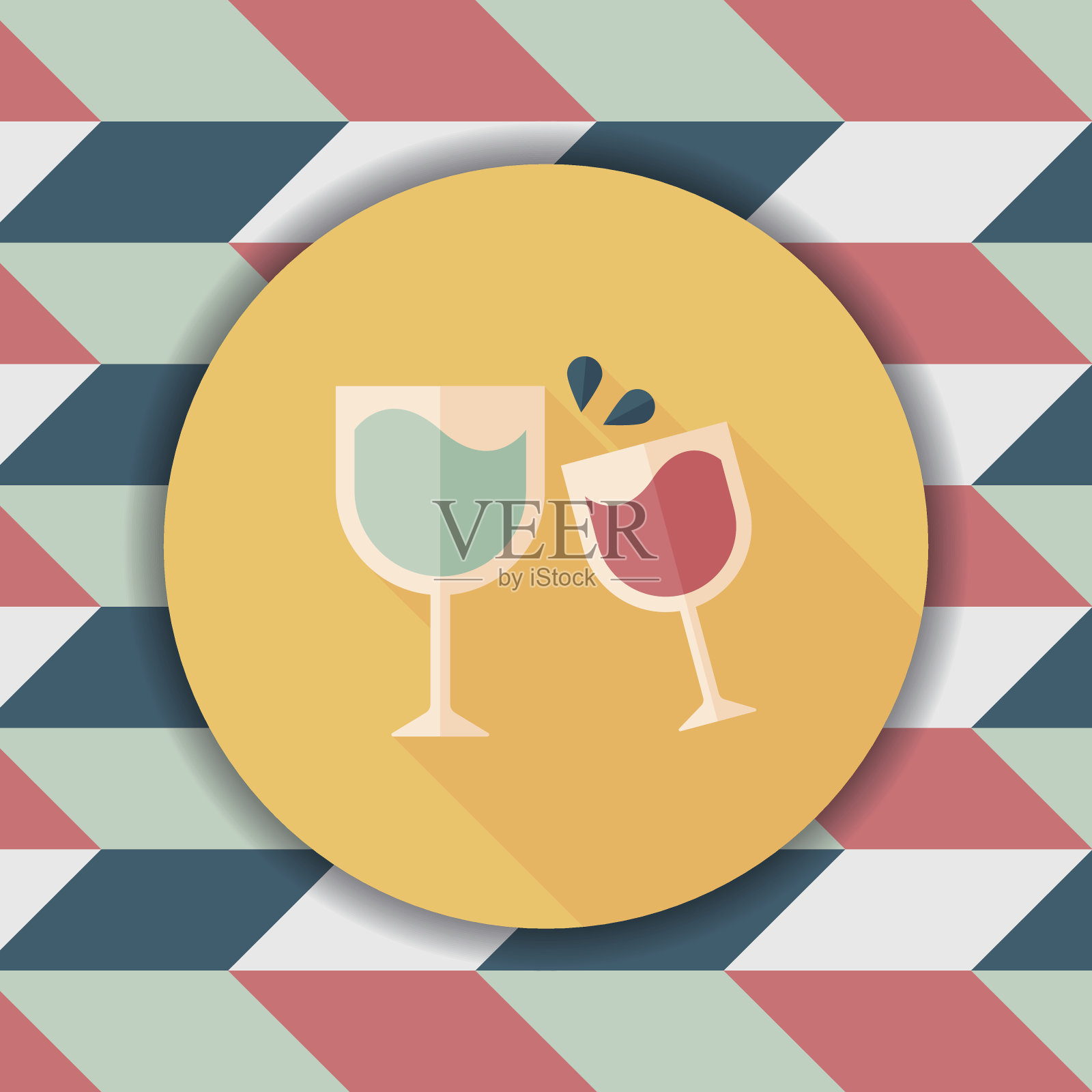 马提尼酒杯干杯与长影子的图标，eps10插画图片素材