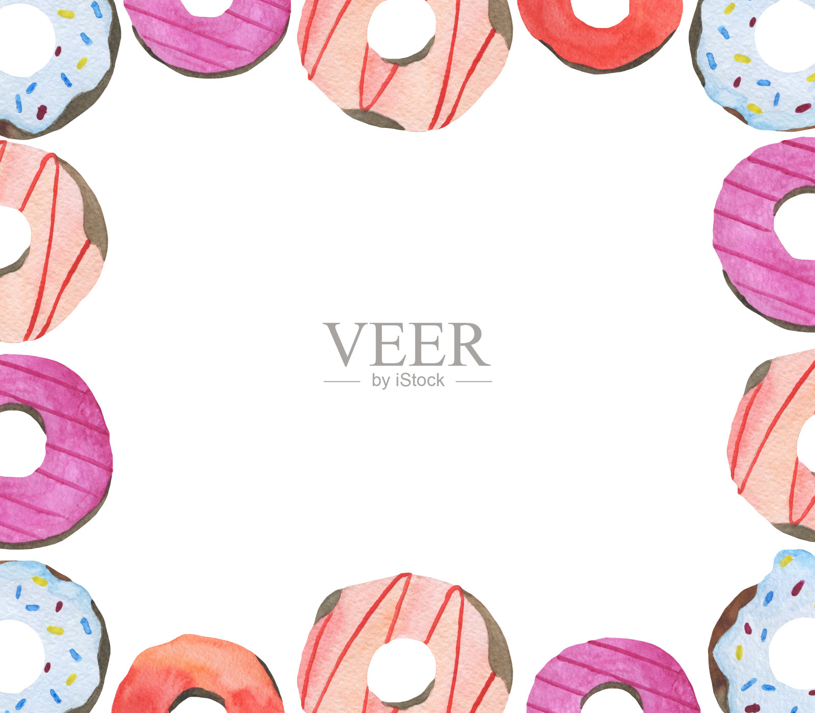 框架手绘水彩甜甜圈与奶油设计元素图片