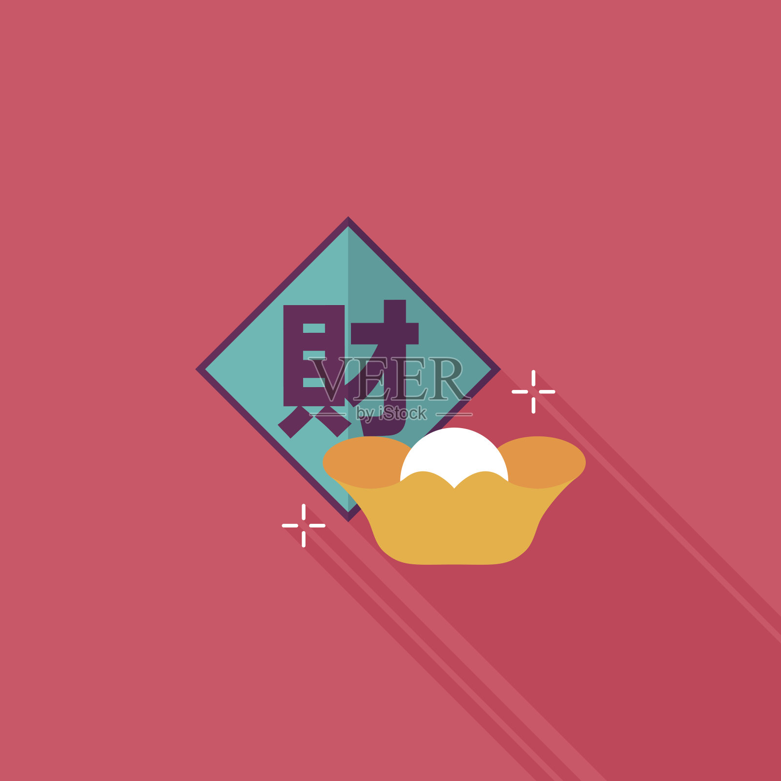 中国新年金锭装饰扁平图标，eps10插画图片素材