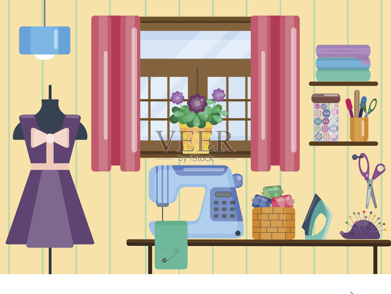 缝纫车间。工作的地方插画图片素材