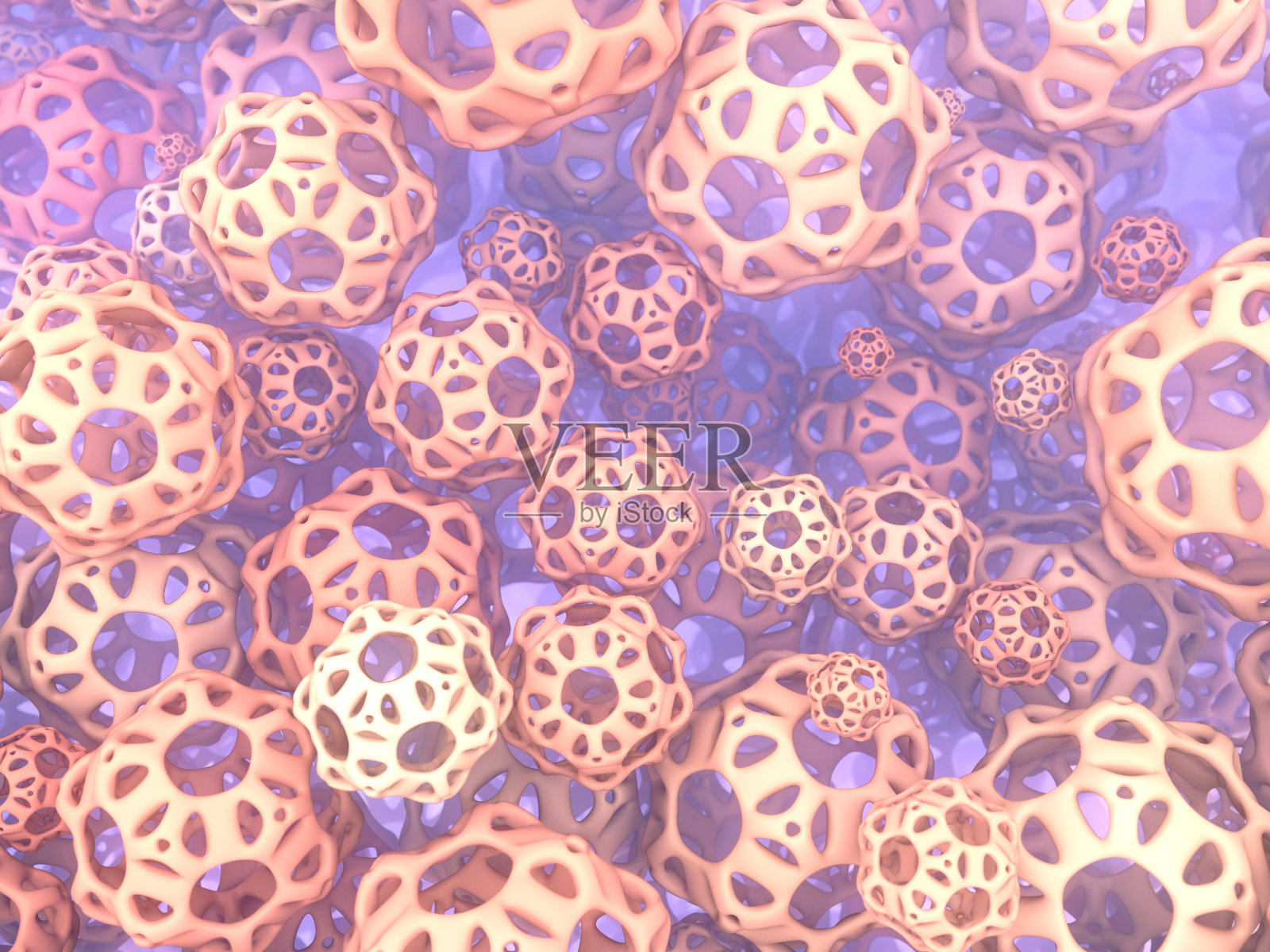 带有孔的球体的抽象图案。三维渲染插画图片素材