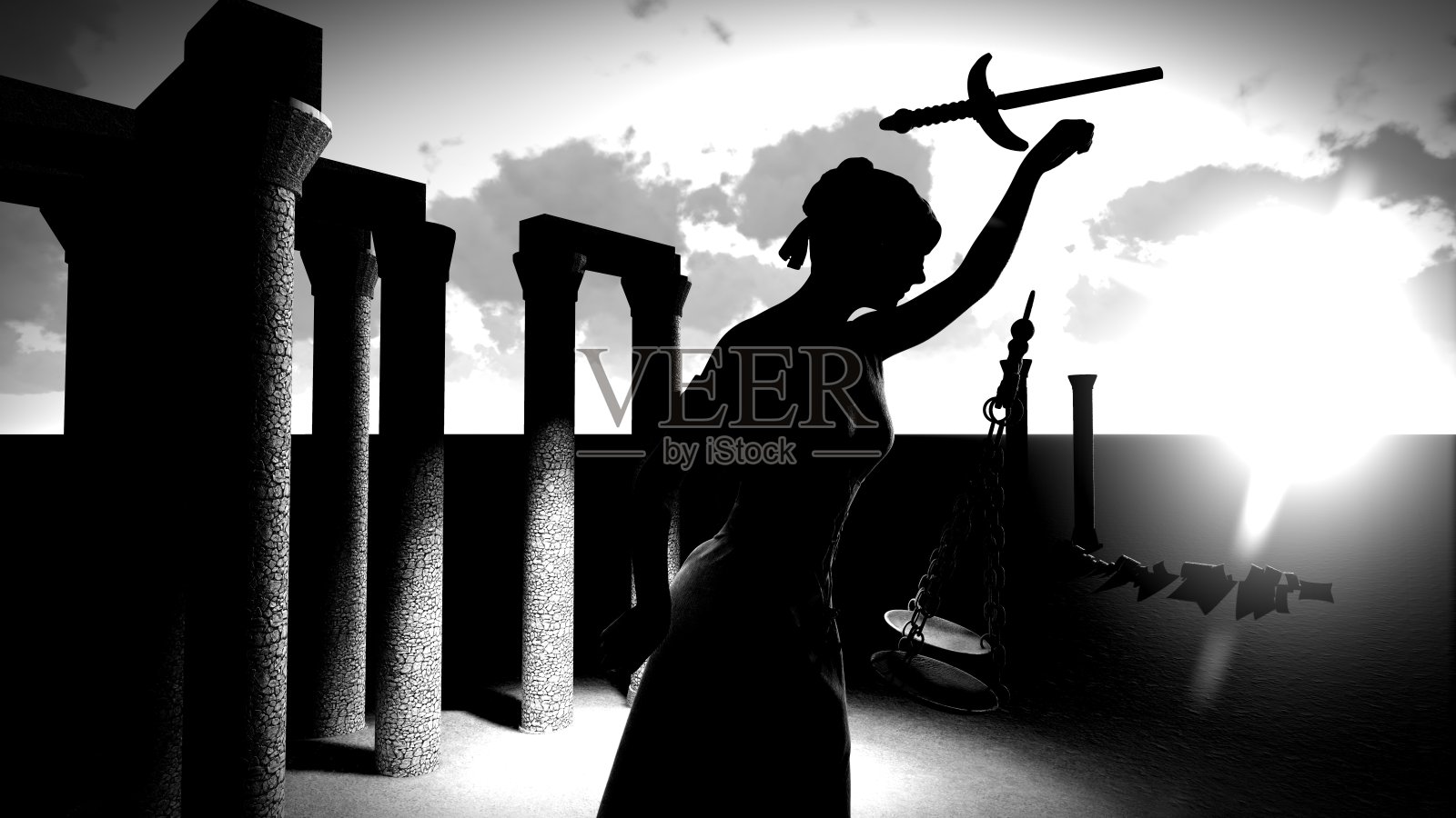 破损的正义女神3D渲染照片摄影图片