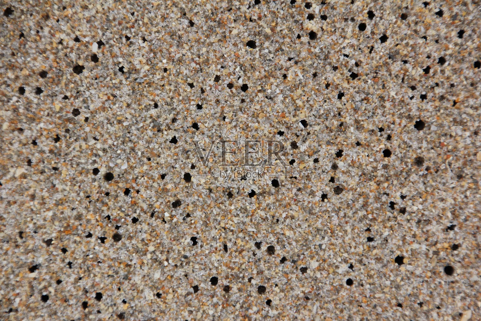 在美国佛罗里达州劳德代尔堡海滩的沙子上微小的钉子洞的特写照片摄影图片