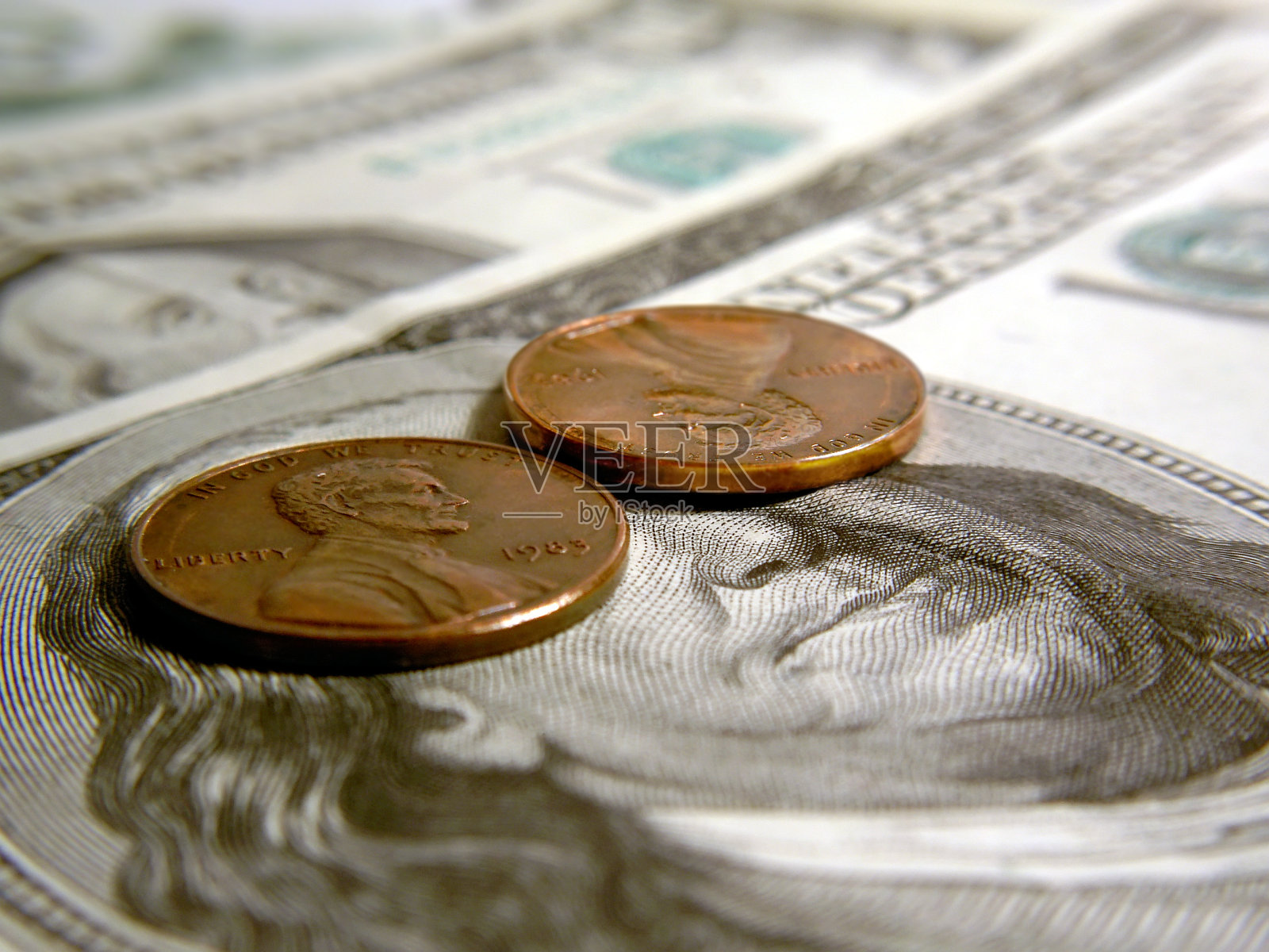 100美元纸币上的美分照片摄影图片