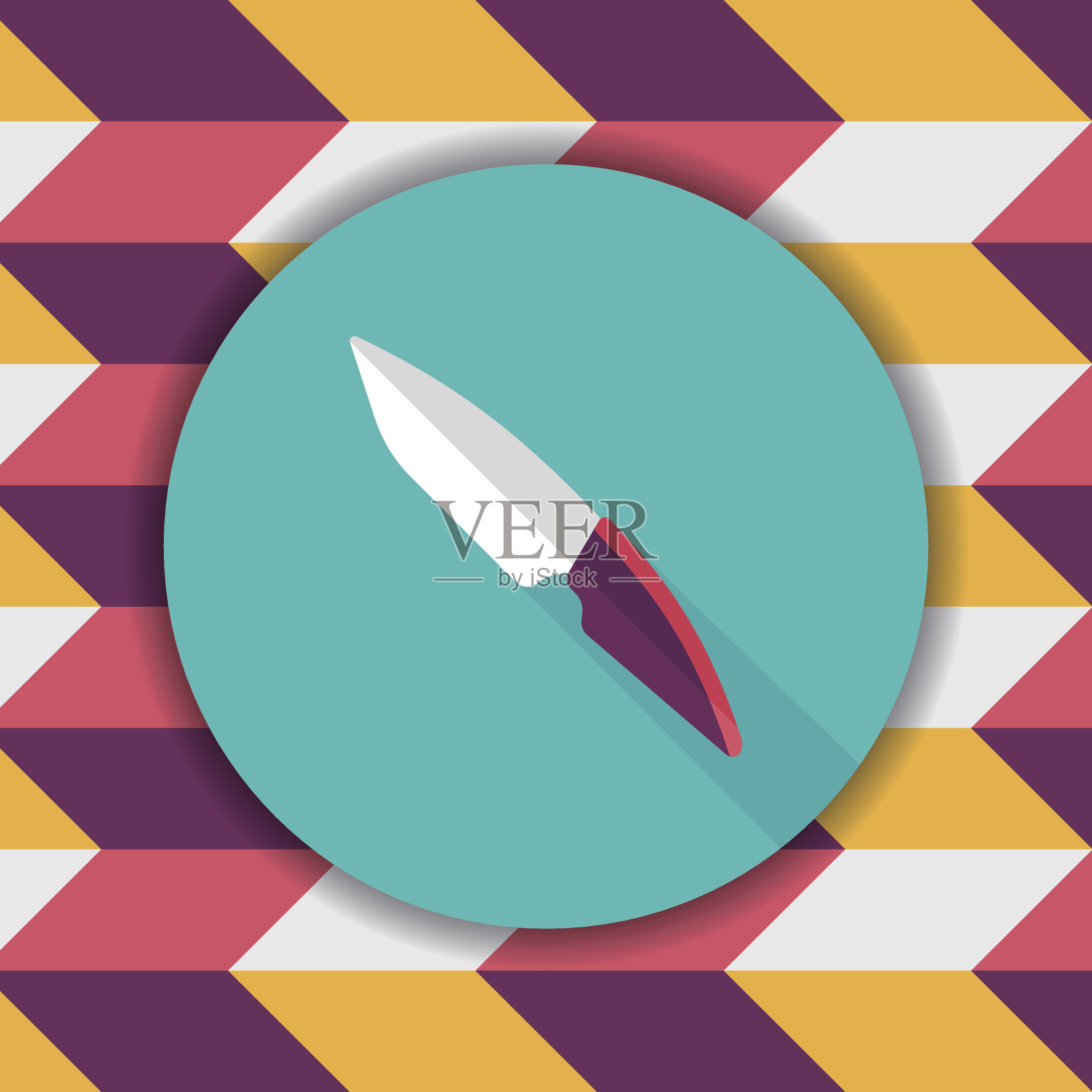 厨具水果刀平面图标与长影子，eps10插画图片素材