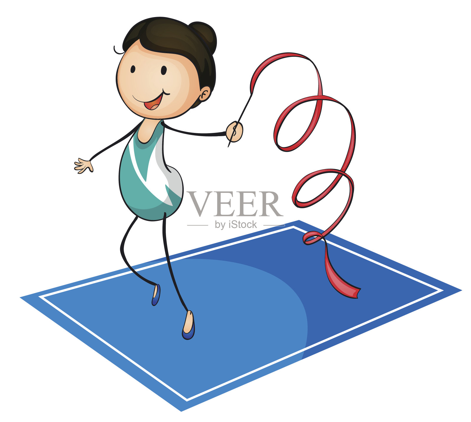 女子在垫子上玩彩带插画图片素材