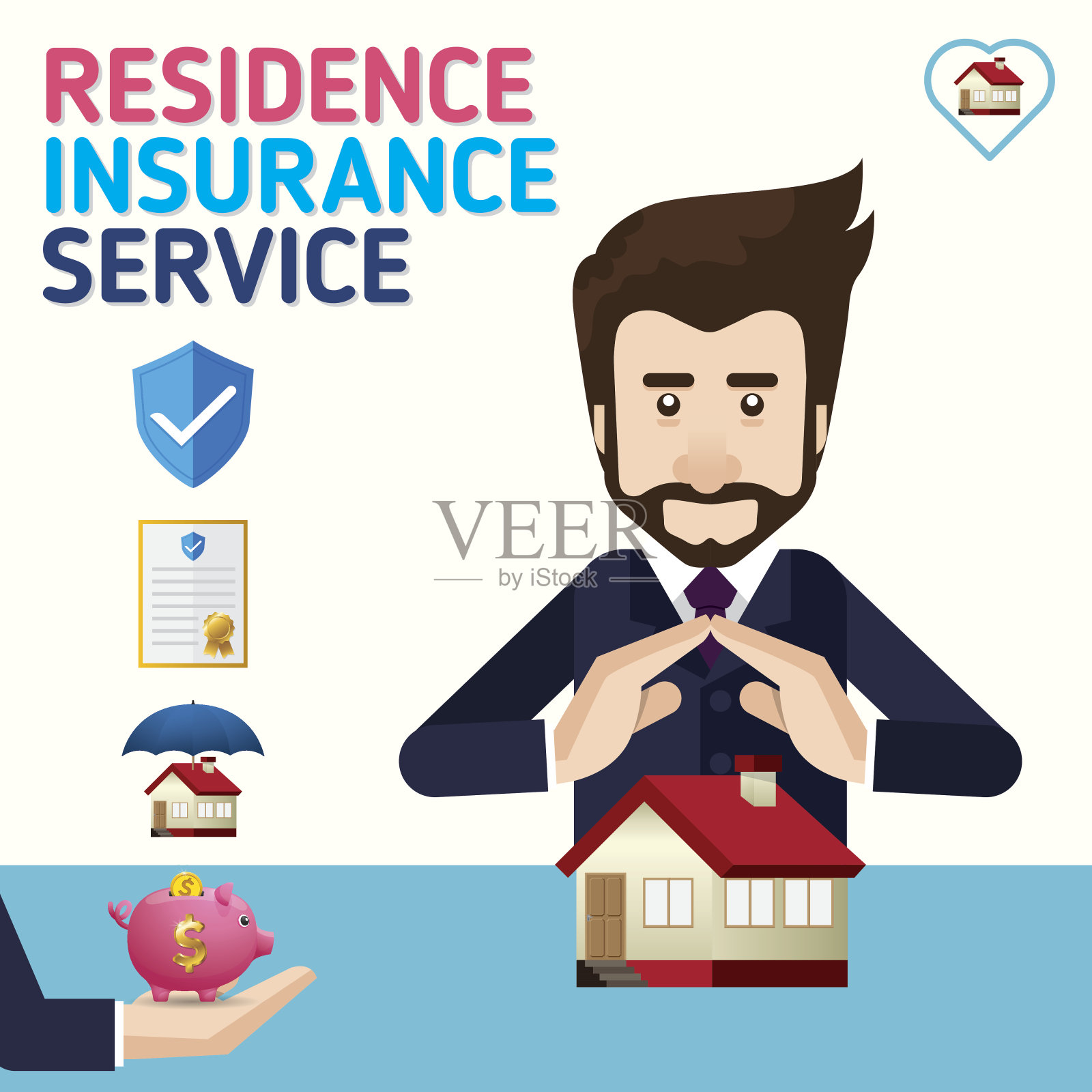 家庭保险业务服务图标模板。插画图片素材