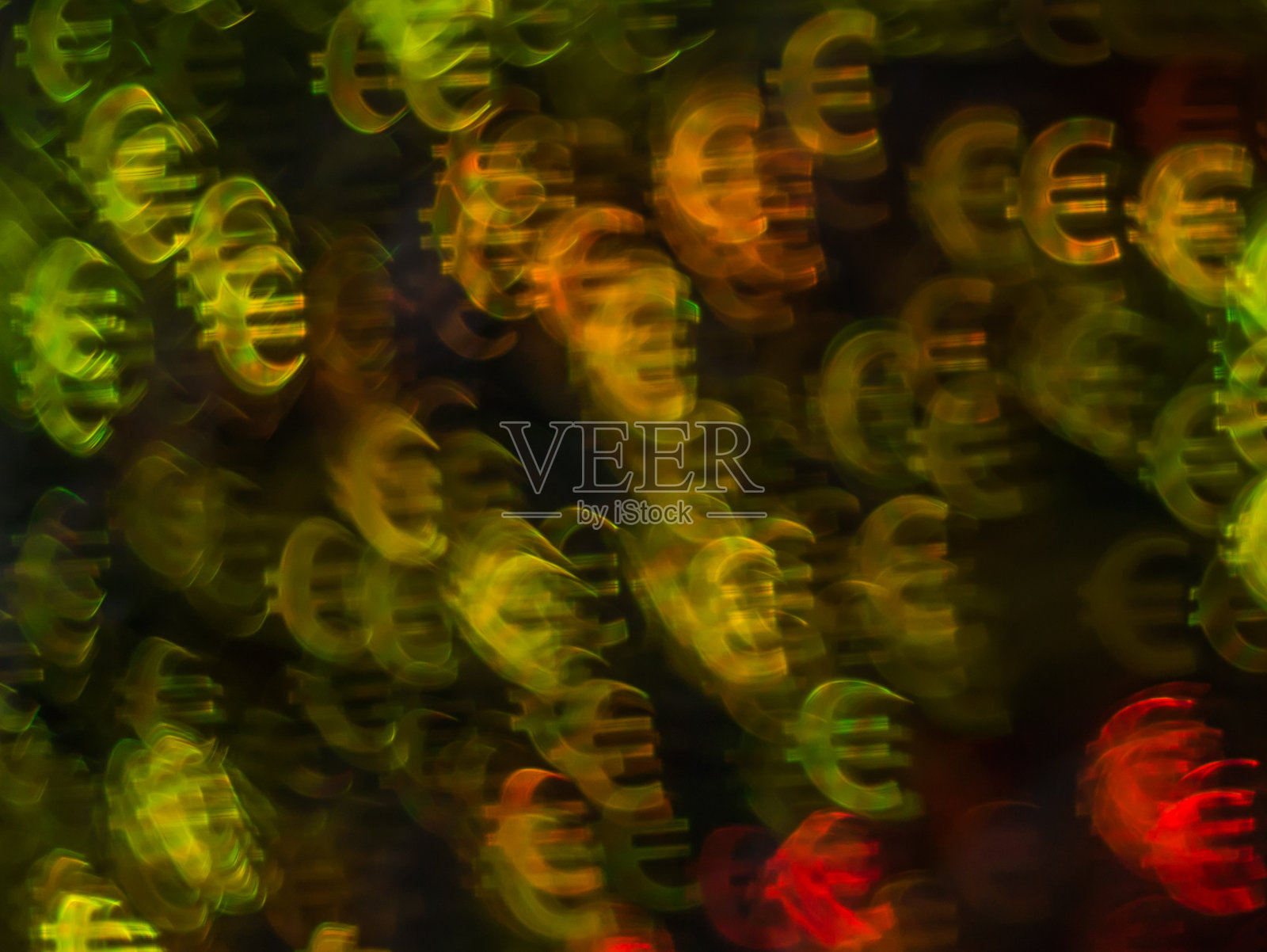 美丽的背景与不同颜色的符号欧元，抽象的背景，欧元符号形状上的黑色背景照片摄影图片