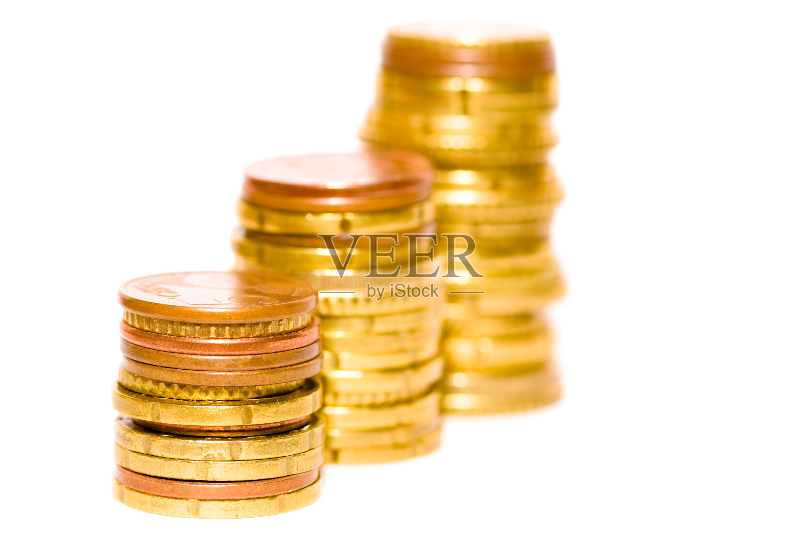 三堆欧元硬币照片摄影图片