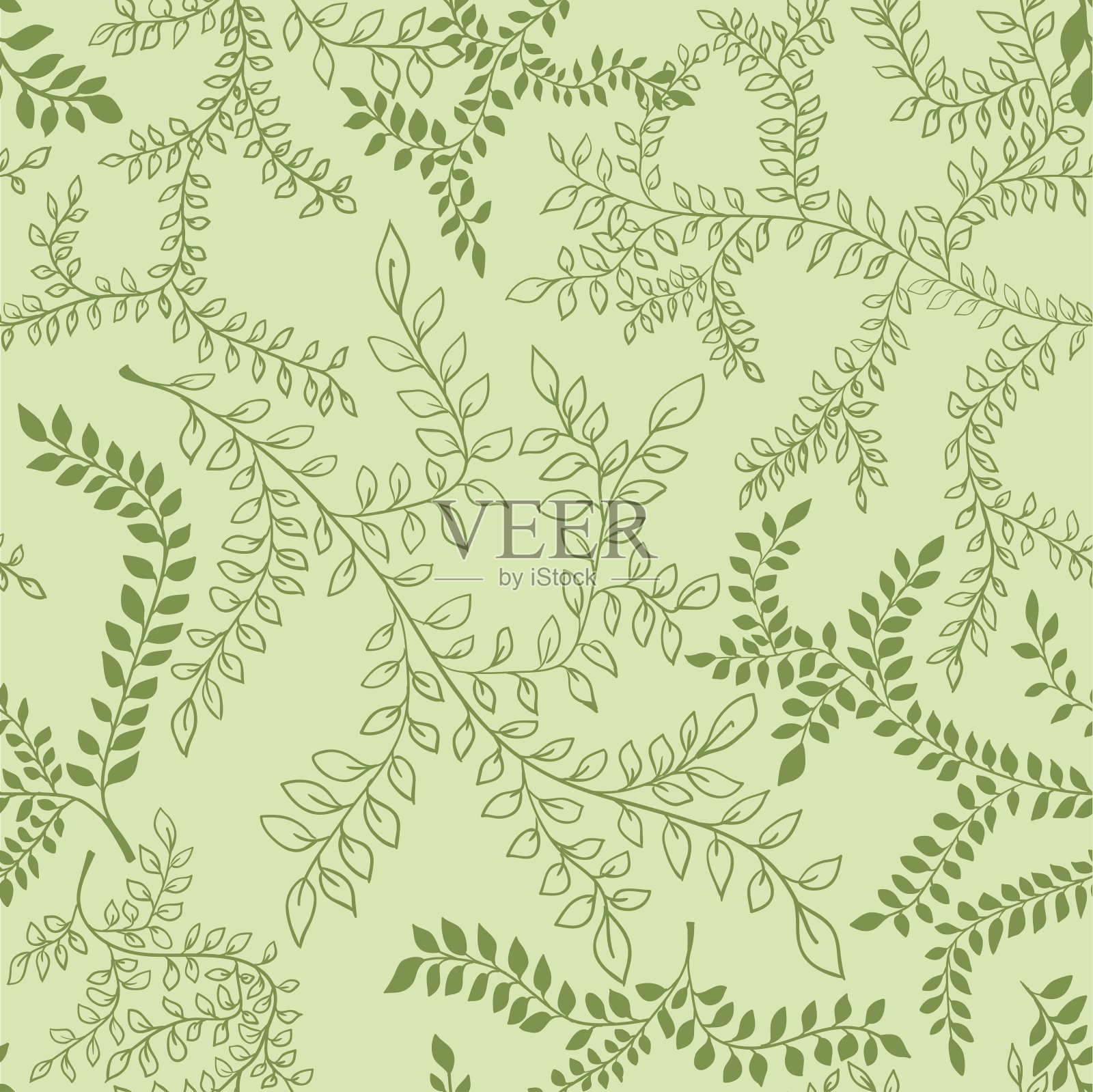 花卉图案。绿叶轮廓插图。无缝的背景插画图片素材