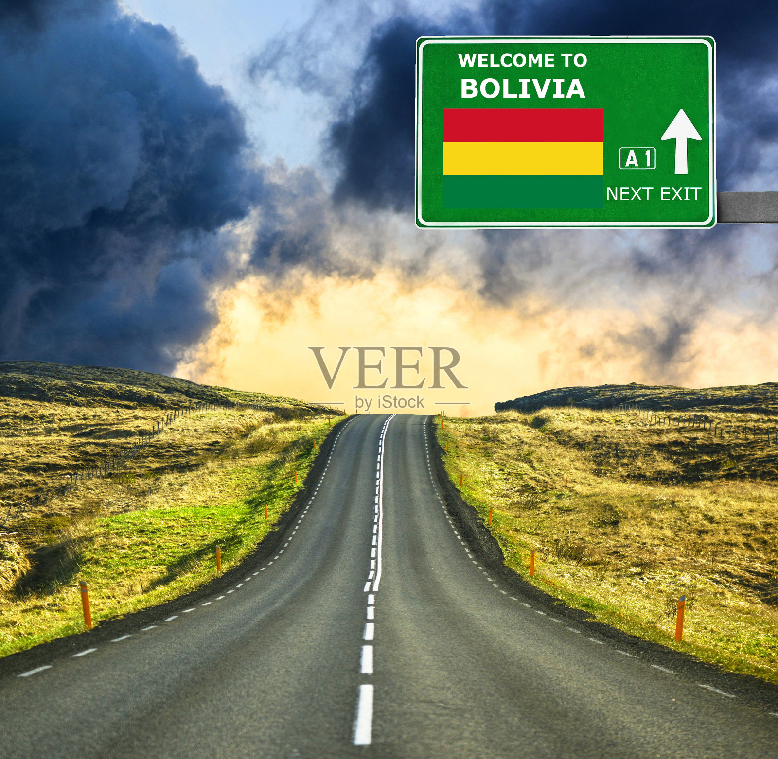 玻利维亚的路标映衬着晴朗的蓝天照片摄影图片