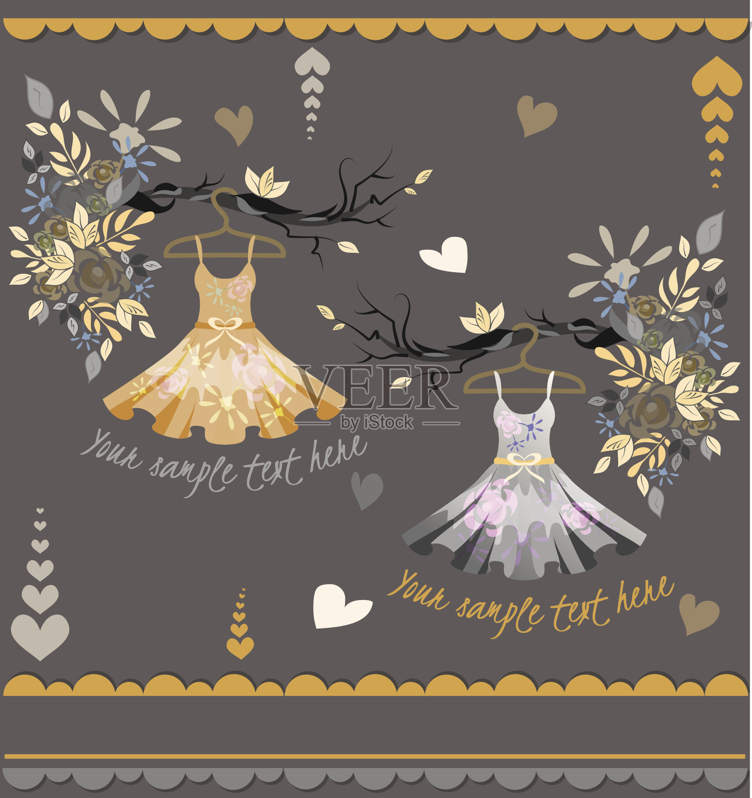 一套有花卉图案的彩色夏装插画图片素材